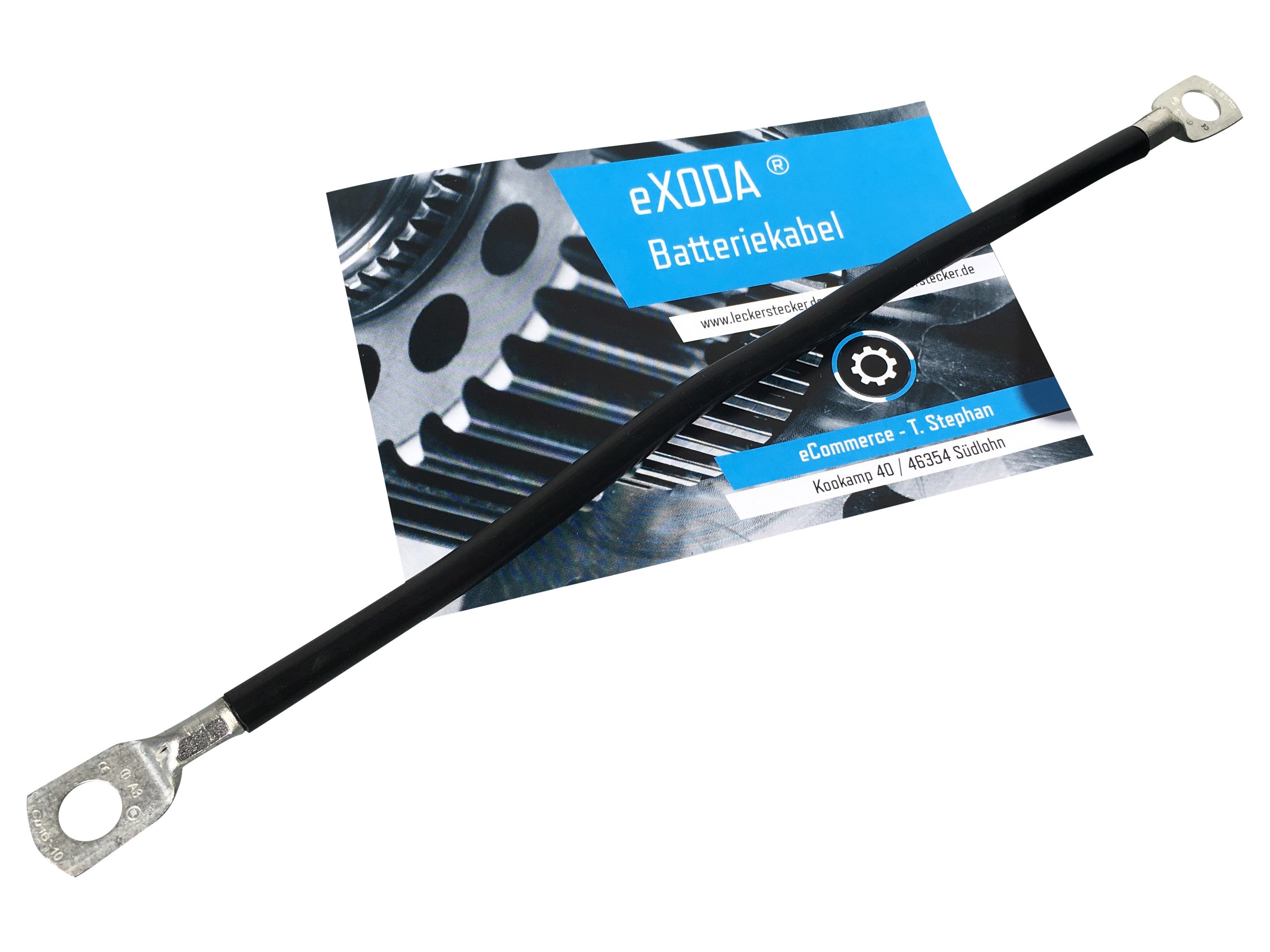 eXODA Batteriekabel 16 mm² 30cm Kabelschuhe M8 und M5 Schwarz Batteriekabel, Schwarz, Kabelschuh fertig verpresst (30 cm), 99% Kupfer