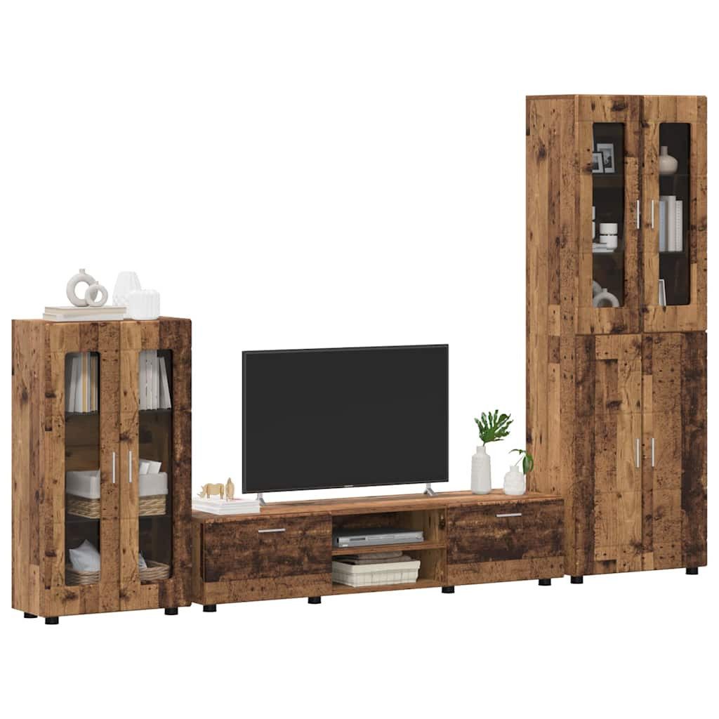 vidaXL Wohnzimmer-Set TV-Schrankset mit Schubladen FLORIN 3 pcs Altholz Holzwerkstoff, (3-St)