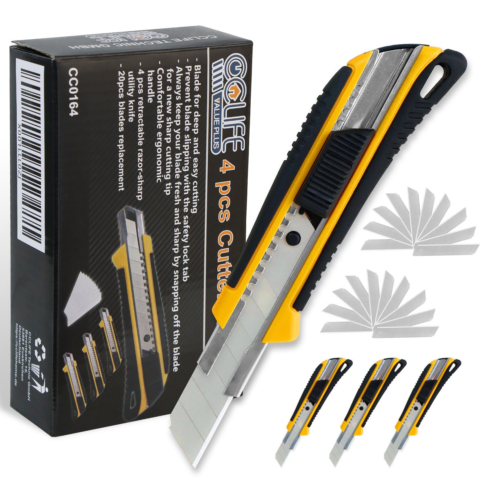 CCLIFE Montagewerkzeug Cuttermesser Kartonmesser mit Ersatzklingen, (4-tlg) günstig online kaufen