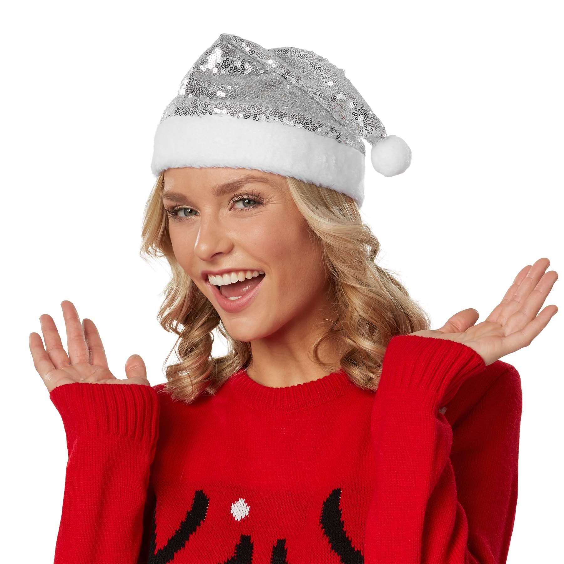 dressforfun Bommelmütze Weihnachtsmütze mit silbernen Pailletten günstig online kaufen