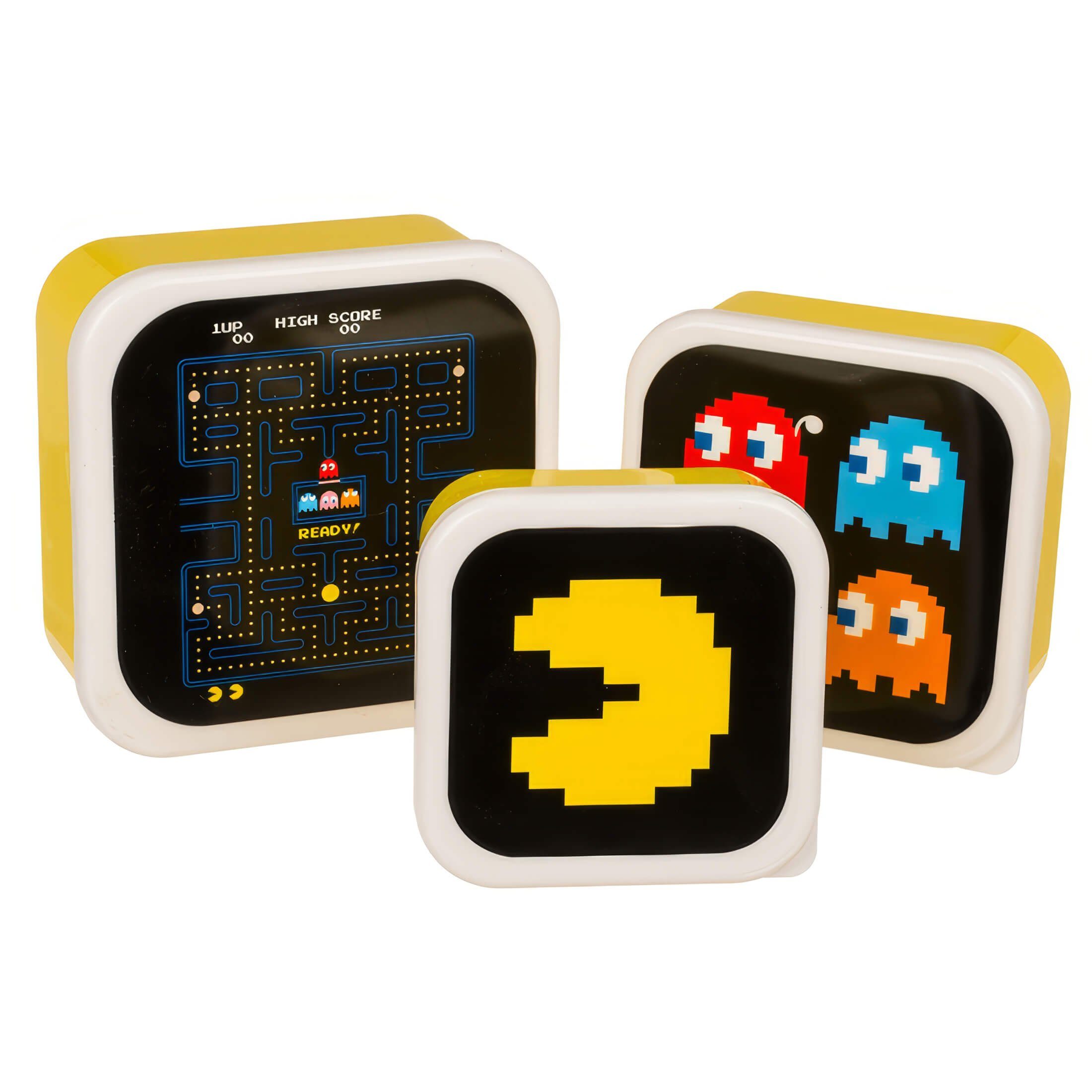 Out of the Blue Lunchbox 3er Set Pac-Man Lunchbox Brotdose Snackdose 3 in 1, Kunststoff, (6-tlg), 3 Größen, mit Deckel