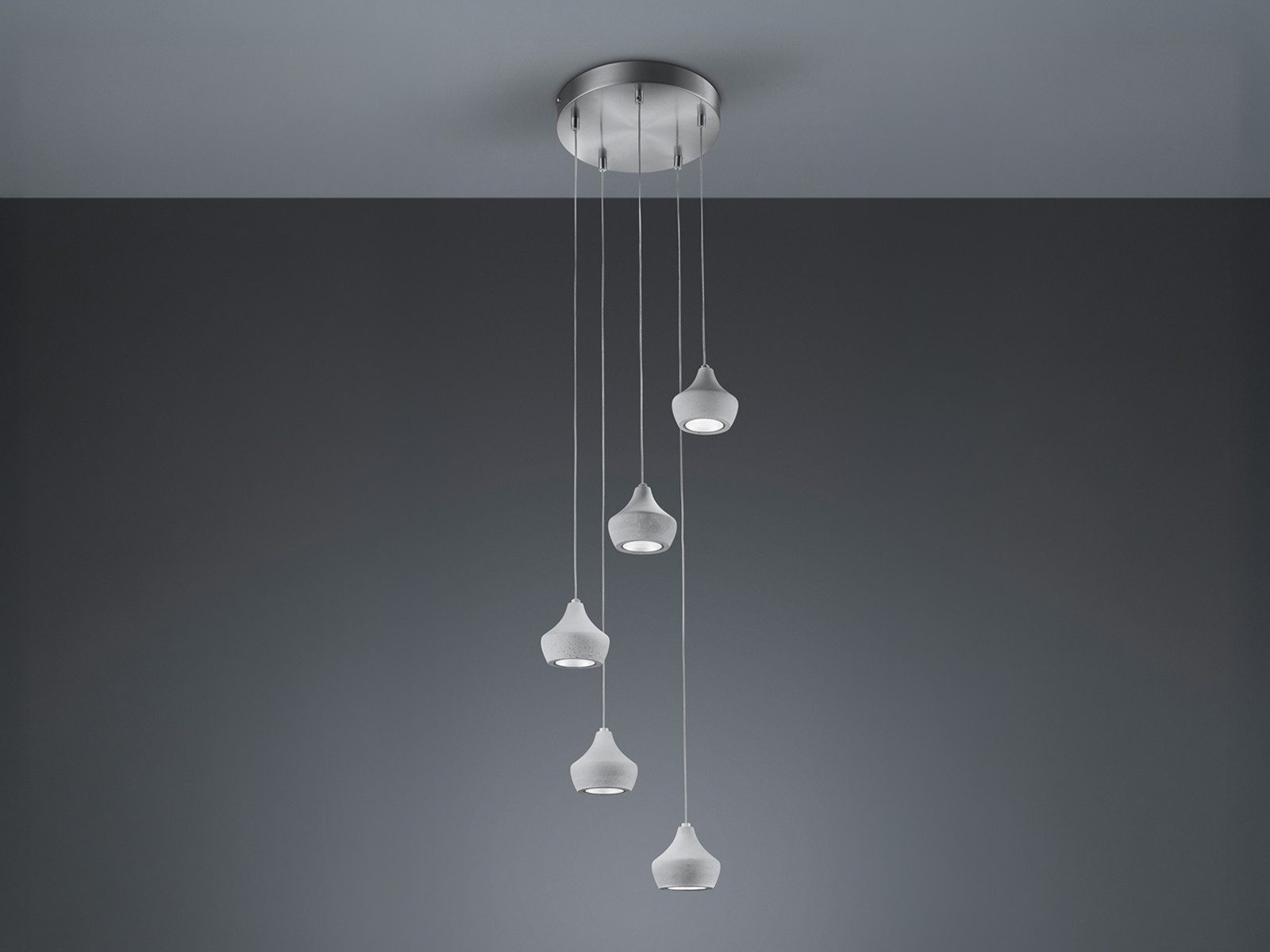 Reality Leuchten Pendelleuchte Cluster Pendelleuchte mit Beton, Ø 35cm, LED fest integriert, Warmweiß, Cluster Pendelleuchte aus Metall und Beton für Esszimmertisch