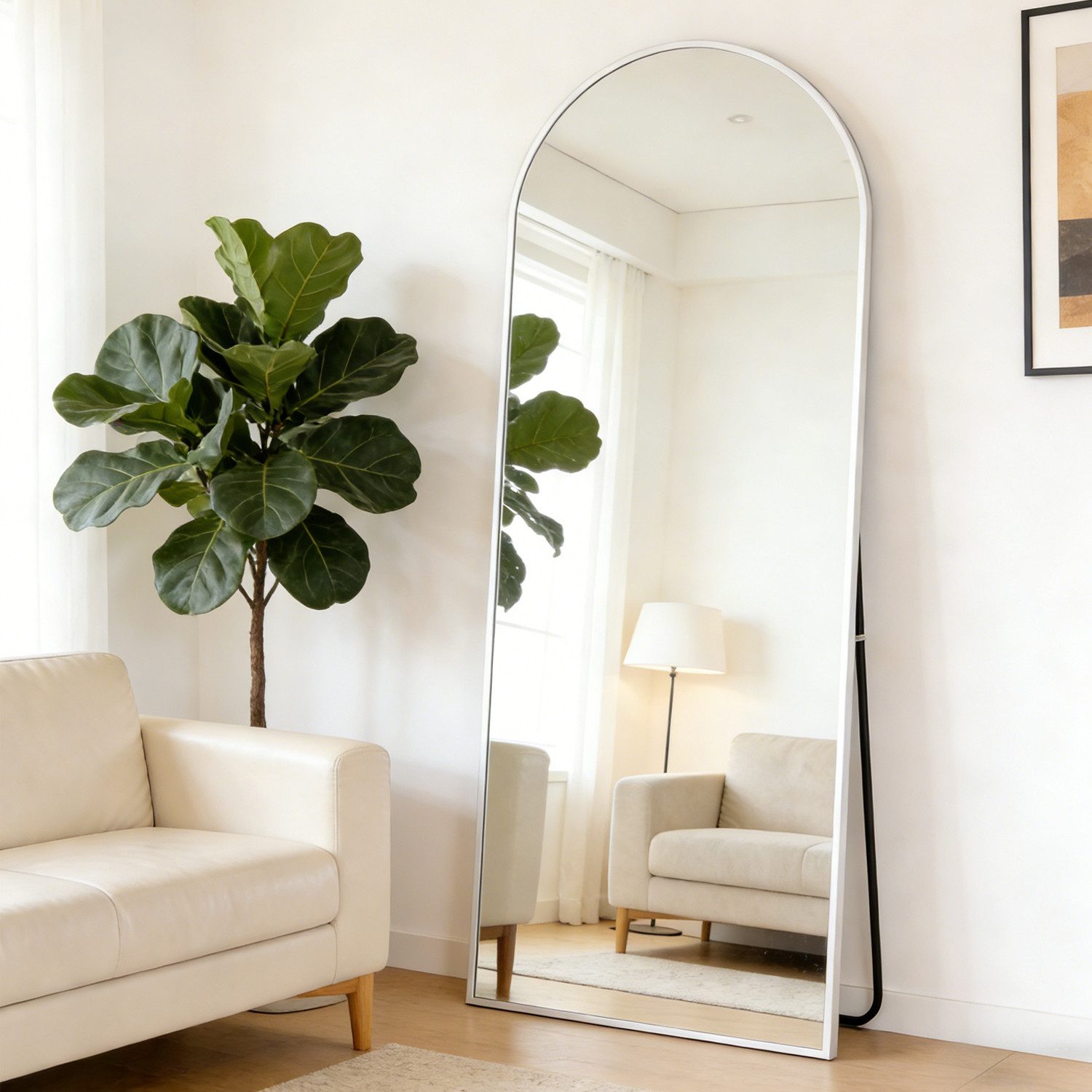 CASSILANDO Ganzkörperspiegel gewölbter Bodenspiegel, großer Boden-Spiegel,mit Alu-Rahmen,162*53cm (Packung), Ganzkörperspiegel mit Halterung, Wandspiegel,Gewölbter Schminkspiegel