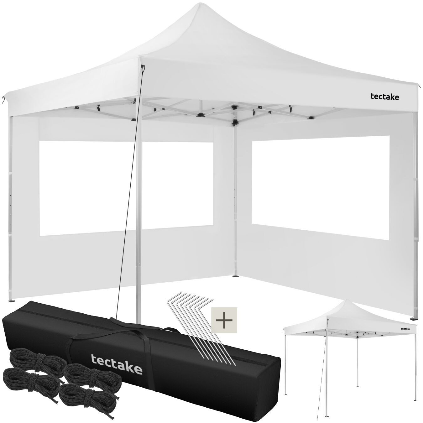 tectake Pavillon Gartenzelt 3 x 3 m, inklusive Spannseile, Heringe und Tragetasche, mit 2 Seitenteilen, (Faltpavillon Olivia, in weiß), …