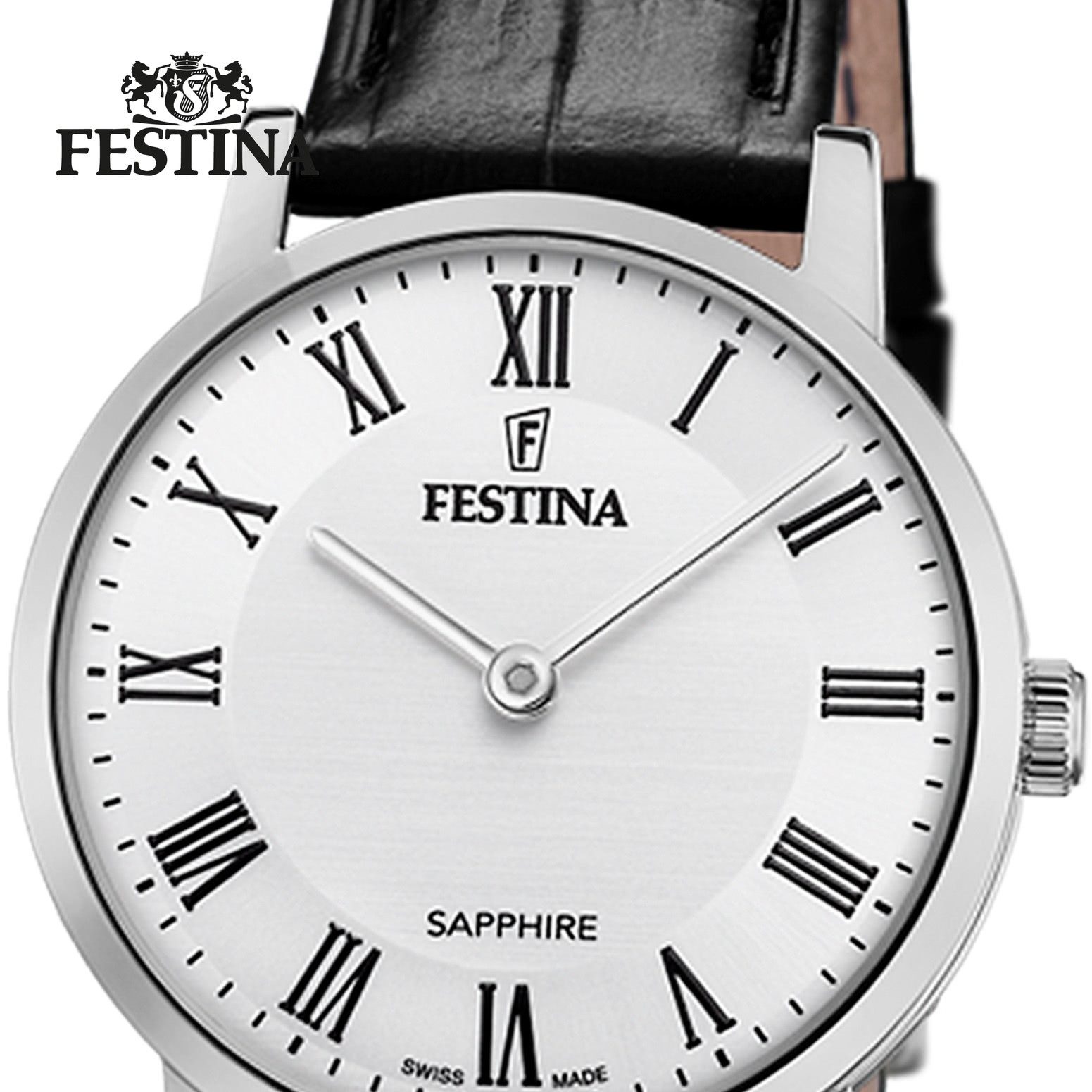 Festina Quarzuhr Festina Damenuhr Leder schwarz Festina, (Analoguhr), Damen Armbanduhr rund, Lederarmband schwarz, Elegant