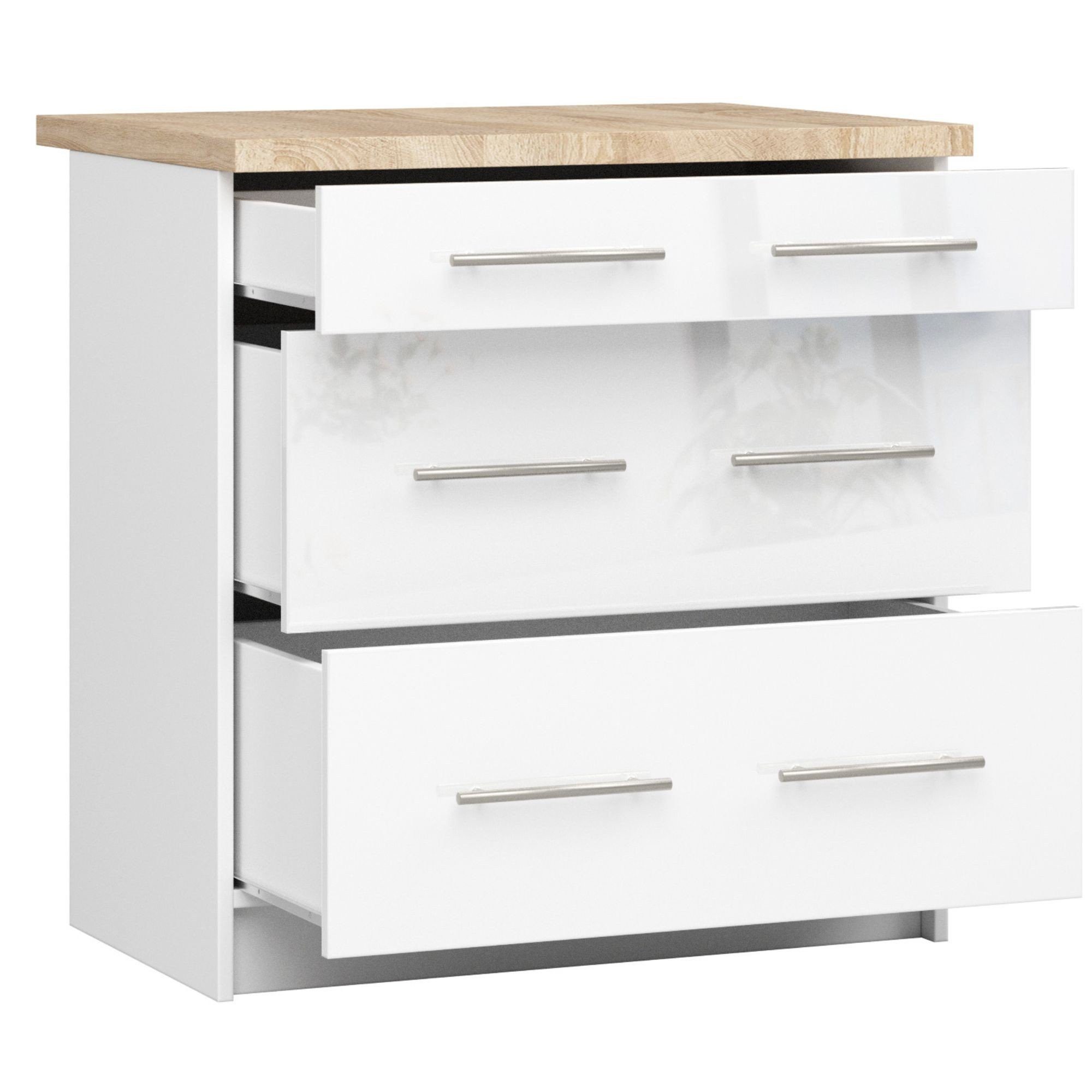 Raumhirsch Furniture Unterschrank Moderner Küchenunterschrank - 3 Schubladen - Küchenmodul (viele Farbvarianten, Maße 60 x 80 x 46 cm) - Hochwertig & stabil