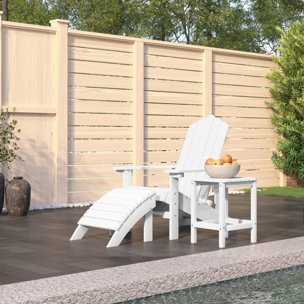 vidaXL Gartenstuhl Adirondack-Gartenstuhl mit Hocker & Tisch HDPE Weiß (1 St)