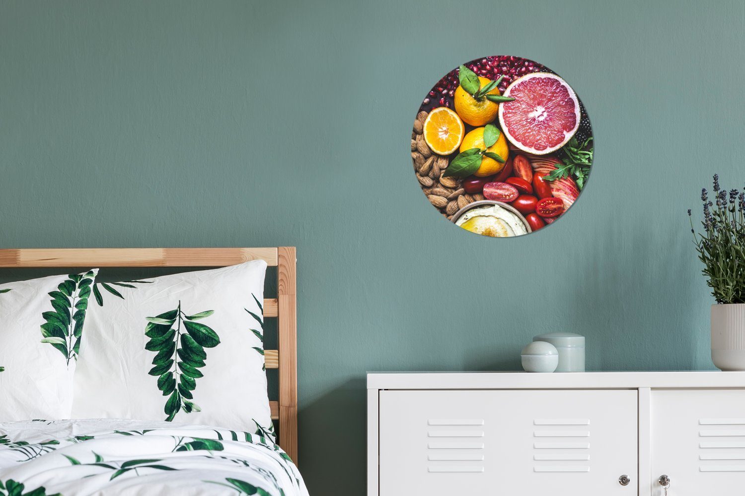 MuchoWow Gemälde Gemüse - Obst Rundes Wanddekoration cm 30x30 (1 Wohnzimmer, St), Farben, Kreis - Wandbild, Forex