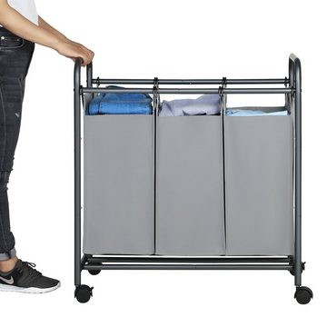 SONGMICS Wäschekorb, Wäschesortierer mit 3 abnehmbaren Stofftaschen, 3 x 44 L