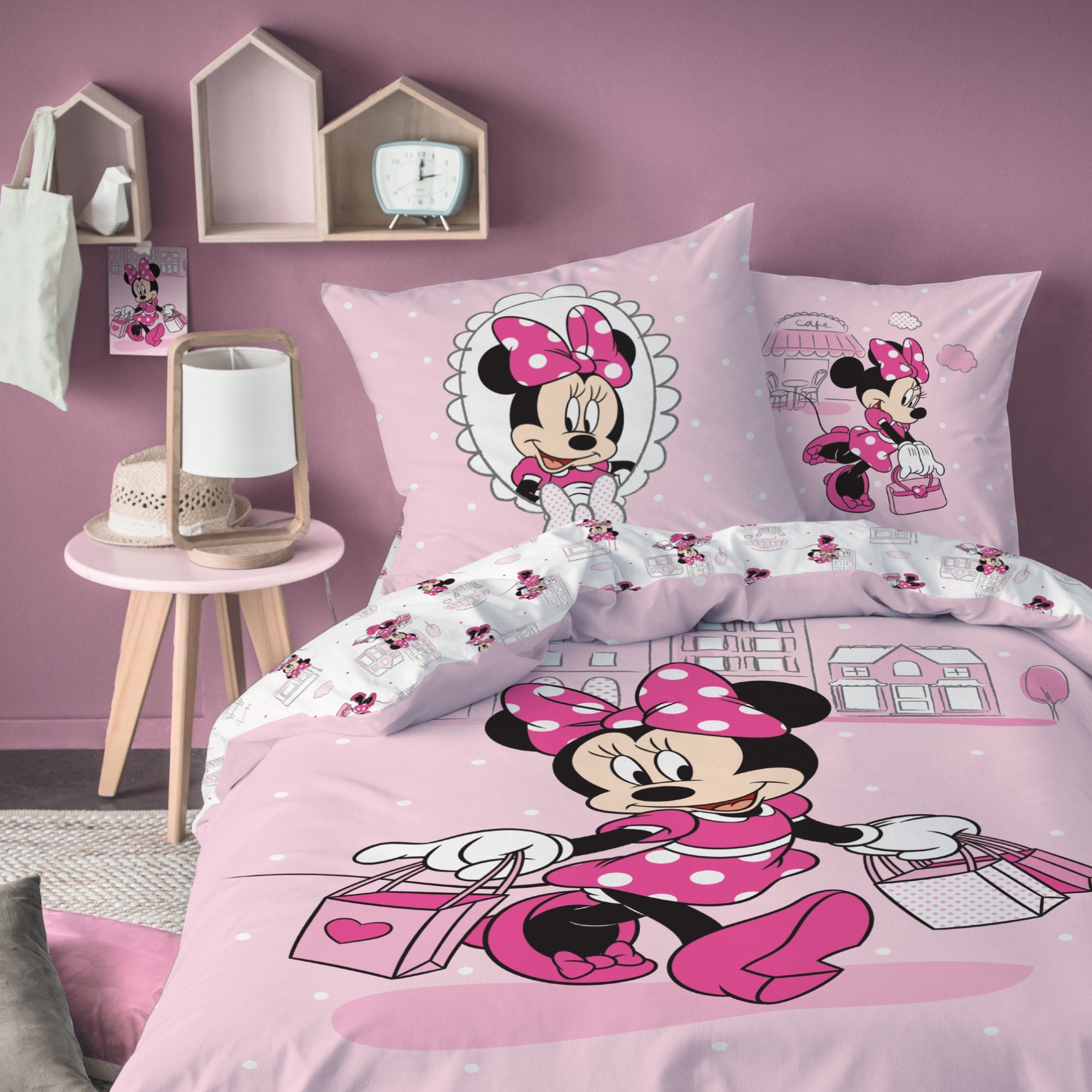 Kinderbettwäsche Minnie Mouse 135x200 + 80x80 cm, 100 % Baumwolle
