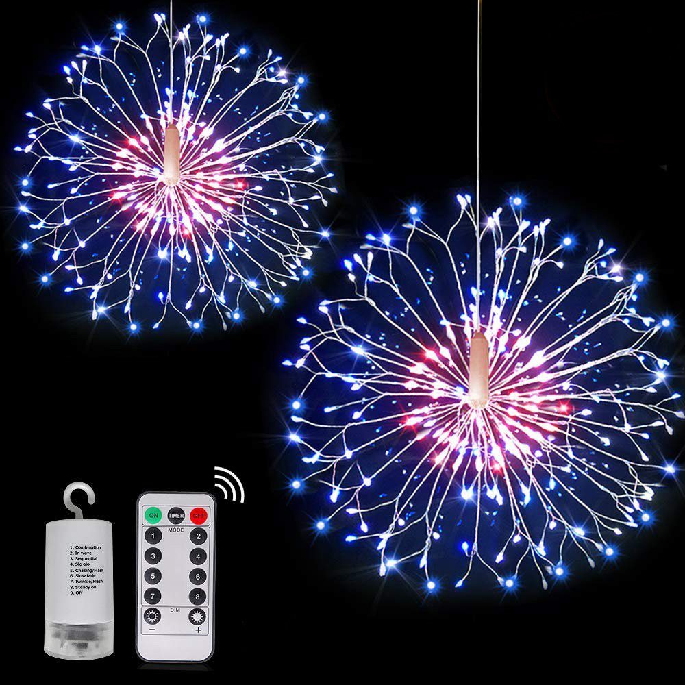 Merry 2024 Lichterkette LED Feuerwerk Hängestern Lichterketten, Weihnachtsdeko für Innen, 8 Modi,Kupferdraht Lichterkette,für Innen