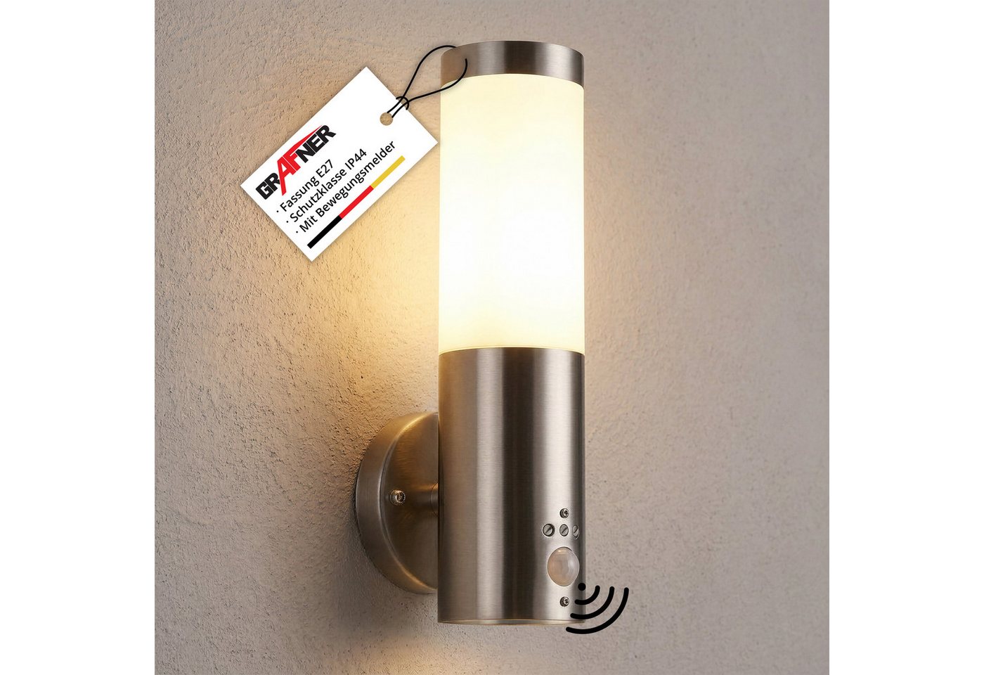 Grafner Außen-Wandleuchte Grafner® Edelstahl Wandlampe mit Bewegungsmelder 10WBPIR Wandleuchte, ohne Leuchtmittel, Wandbeleuchtung für Hauswand, Terrassenbeleuchtung