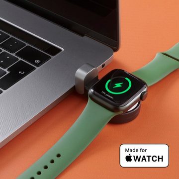 Hama Kabelloses Ladegerät für Apple Watch, mit USB-C Anschluss USB-Ladegerät (1-tlg., Wireless Charger, Magnetische Ausrichtung, Schnellladegerät)