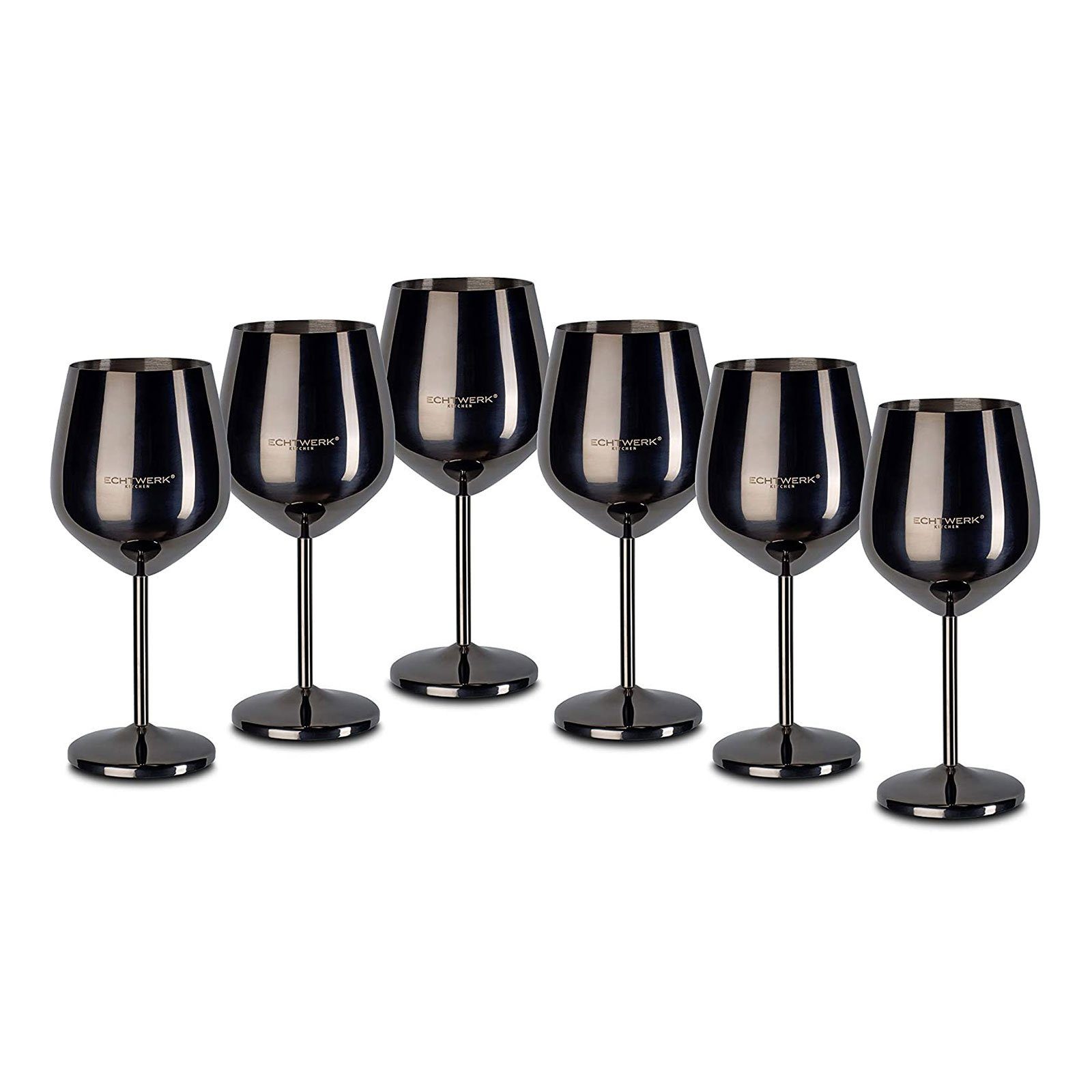 ECHTWERK Weinglas Weingläser aus Edelstahl 6tlg., 6-tlg., Edelstahl, bruchsichere Weinkelche, 21x 7,3cm, 0,5L, Black-Edition