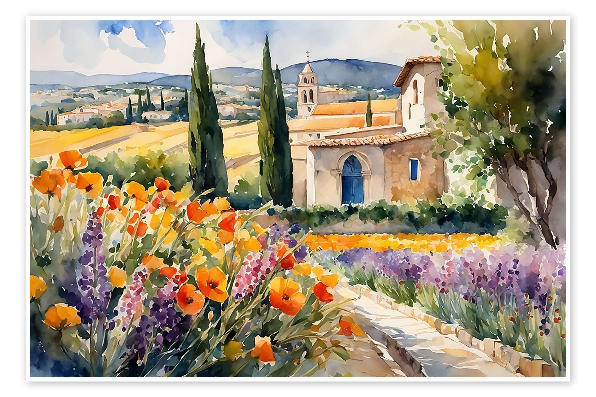 Posterlounge Плакат Mango Art, Landschaft in der Provence, Mediterran Malerei