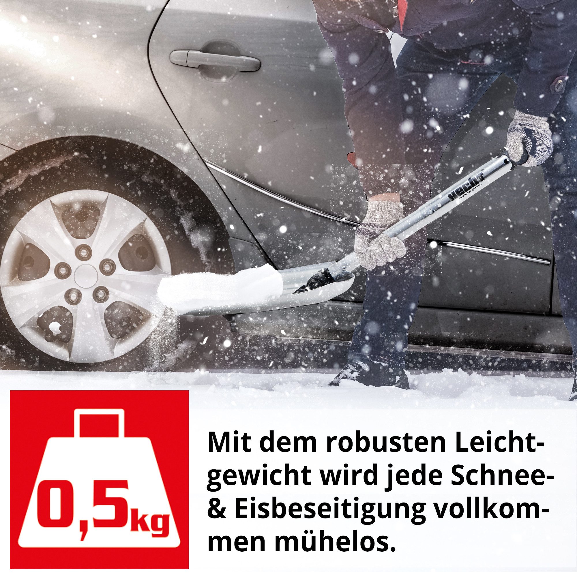 Hecht Schneeschieber 205 GT Teleskop klappbar Auto-Schneeschaufel Alu, 20,5 cm Arbeitsbreite, mit 37 cm langem Stiel, kompakt rostfrei ideal für Reise Pendler & – Bild 3 von 5
