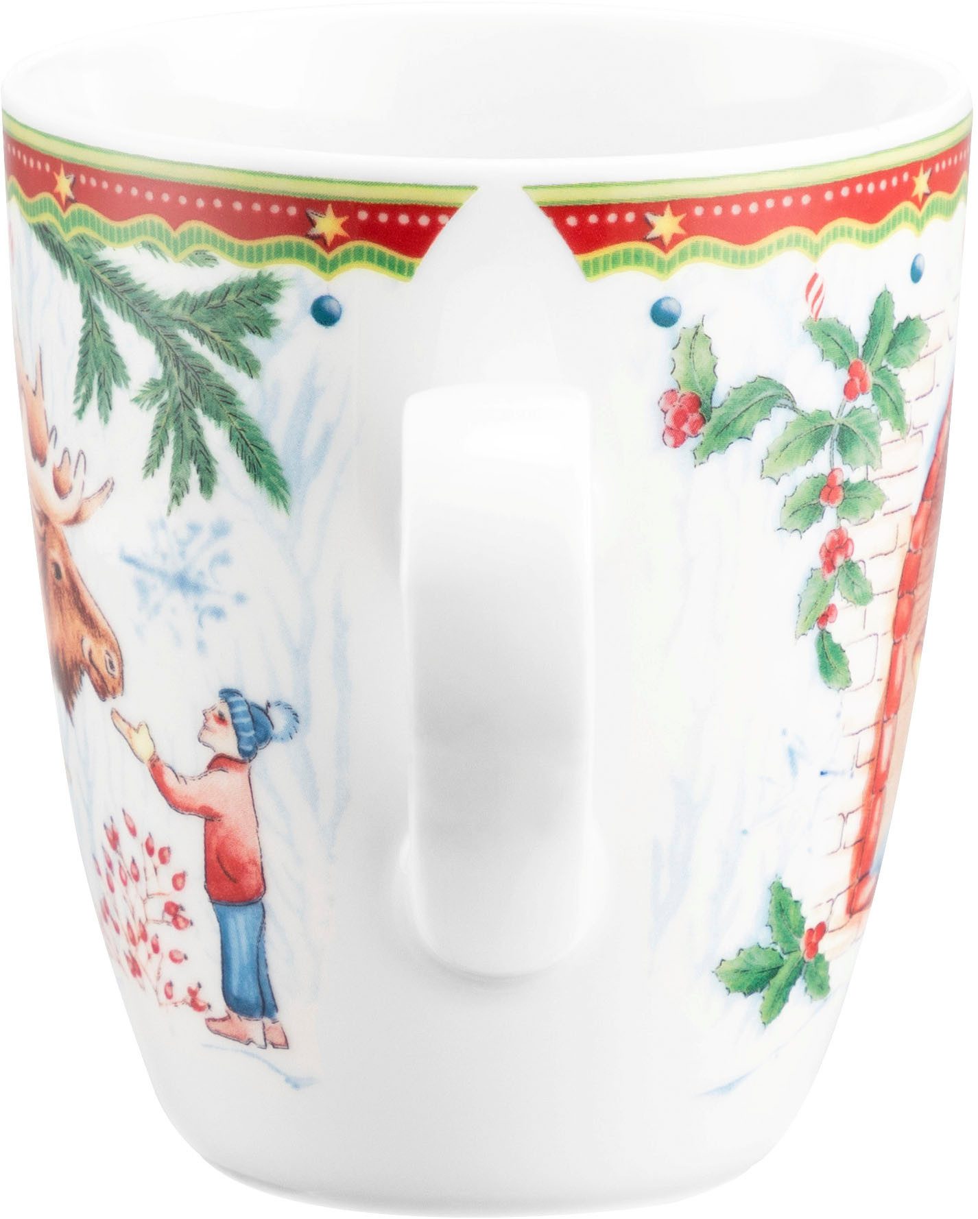 Seltmann Weiden Becher Life - Elch mit Kind, 1-tlg., Porzellan, Becher mit Henkel 0,40 l und weihnachtlichem Dekor