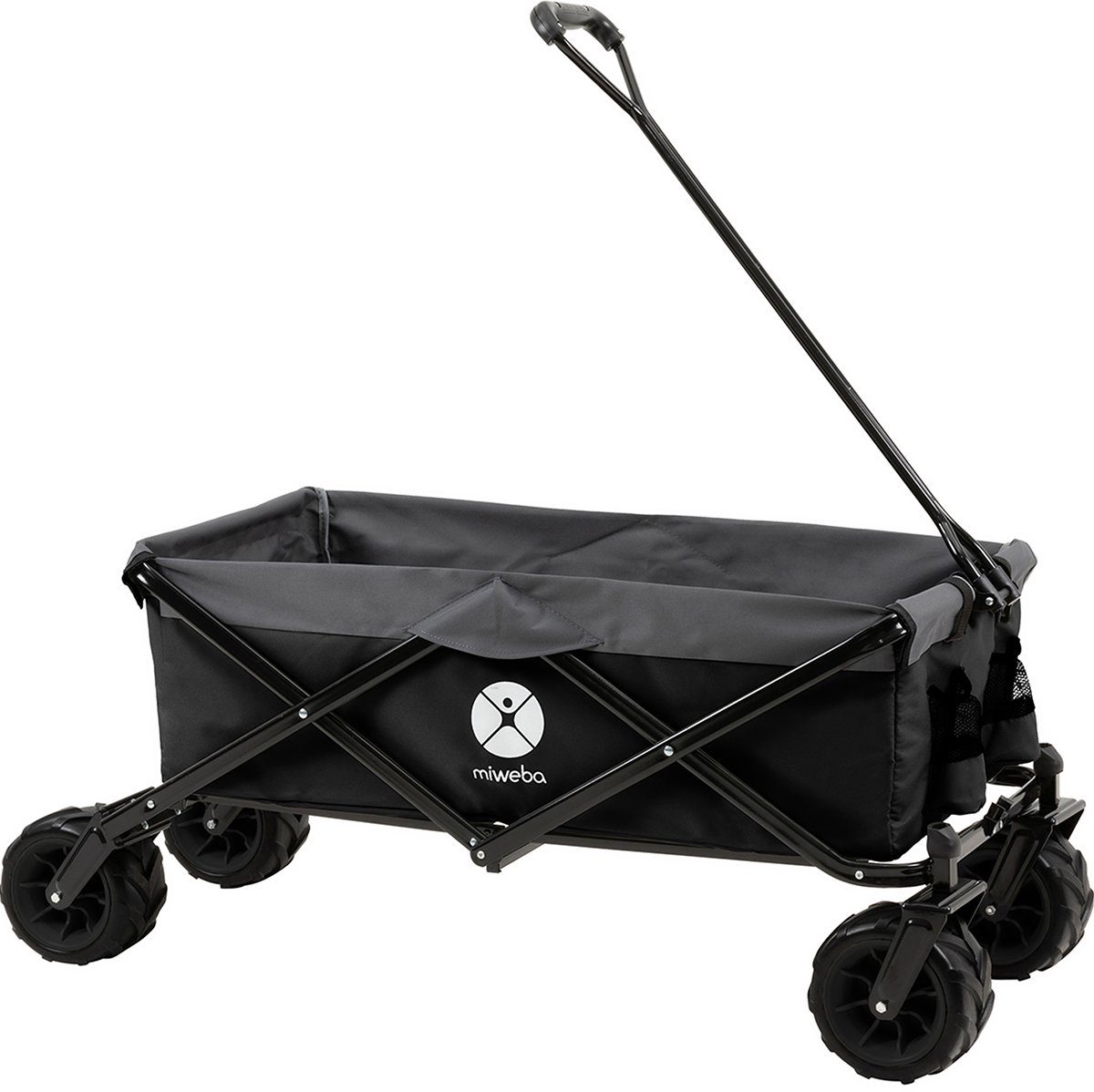 miweba Bollerwagen Handwagen klappbarer Bollerwagen MB-30 für Kinder (360 Grad Räder - Feststellbremse - 120 kg Tragkraft - Reiß- und scheuerfest - elastisch - widerstandsfähig - witterungsbeständig, 1-tlg., Gerätewagen - Handkarren - Kinderwagen), Faltwagen - Transportkarre - Kinderwagen - Kinderbollerwagen