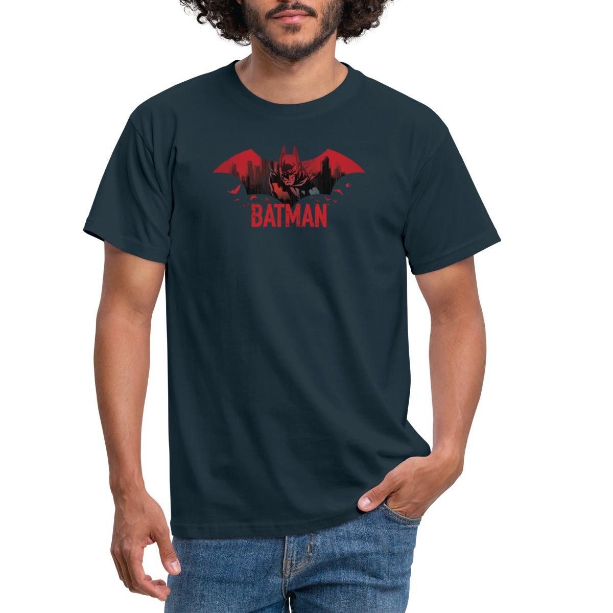 Spreadshirt T-Shirt Batman Mit Fledermäusen Und Rotem Batman-Logo Männer T-Shirt (1-tlg)