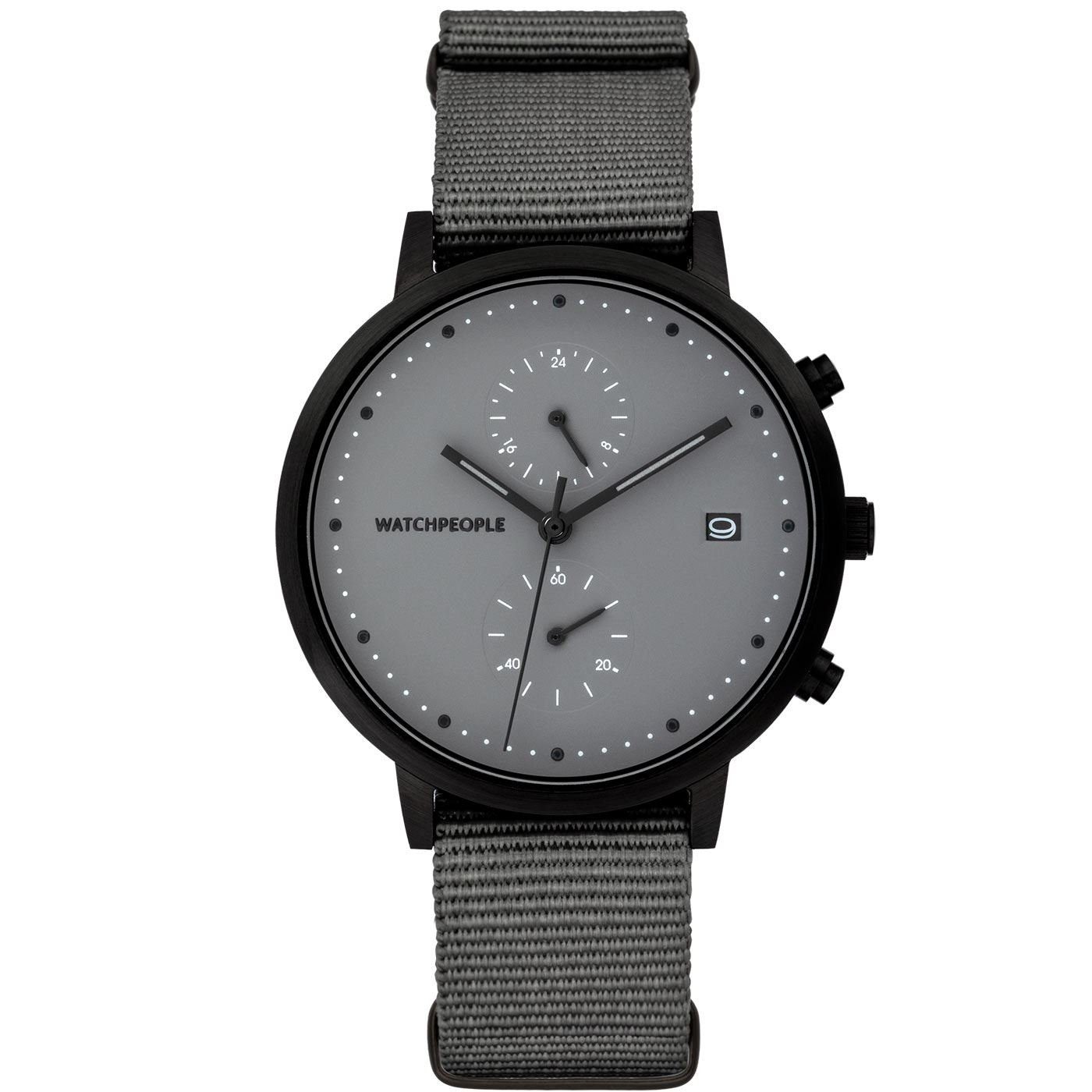 Watchpeople Multifunktionsuhr Cosmo Black Nato WP 050-03, flach, Datumsanzeige, Dual-Time, easy release Band