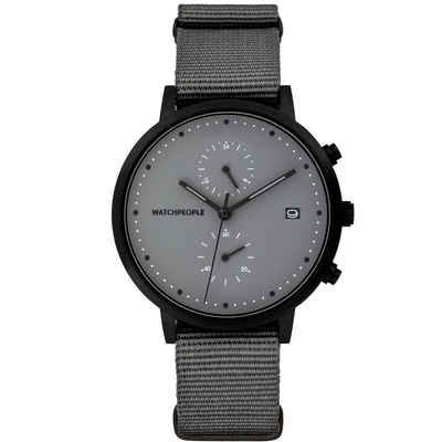 Watchpeople Multifunktionsuhr Cosmo Black Nato WP 050-03, flach, Datumsanzeige, Dual-Time, easy release Band