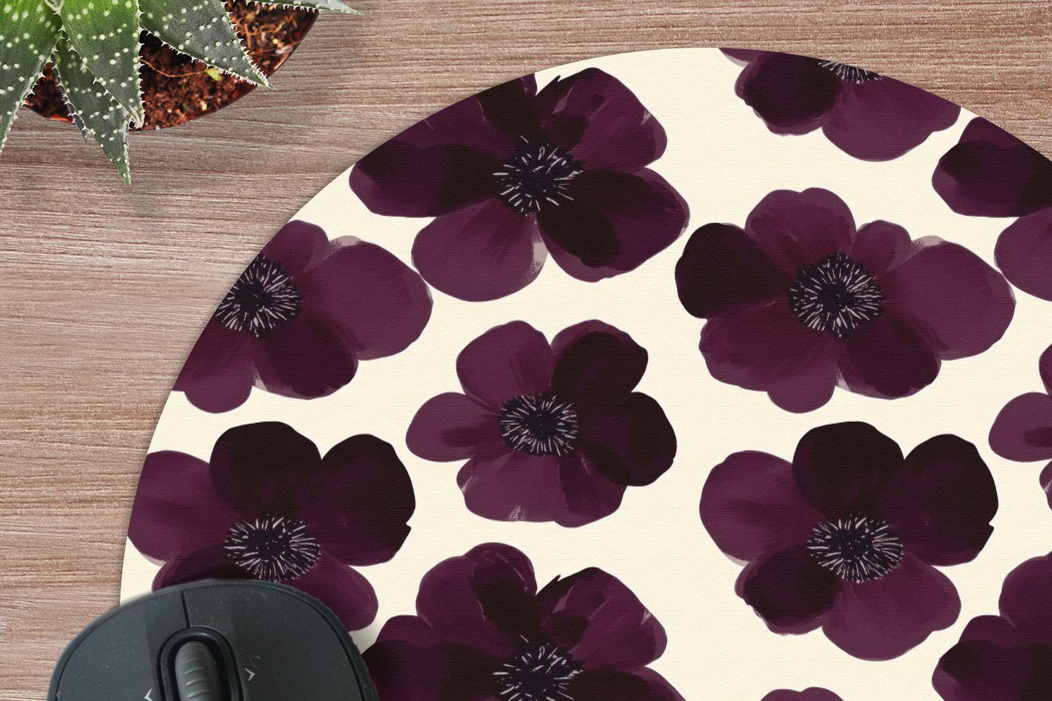 MuchoWow Mauspad Blumen - Aquarell - Lila (1-St), Büro für Tastatur und Maus, Mousepad Gaming, Rund 20x20 cm