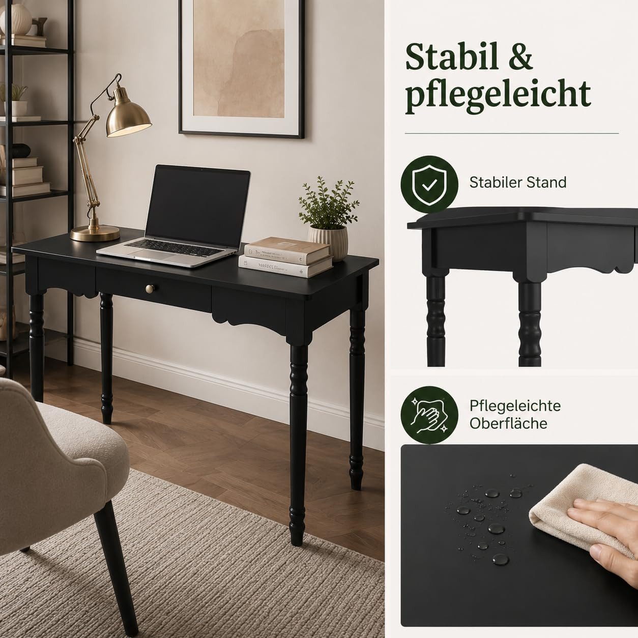 FUFU&GAGA Schreibtisch 80-160cm Computertisch Homeoffice, Weiß & Holz, LED – Bild 5 von 5
