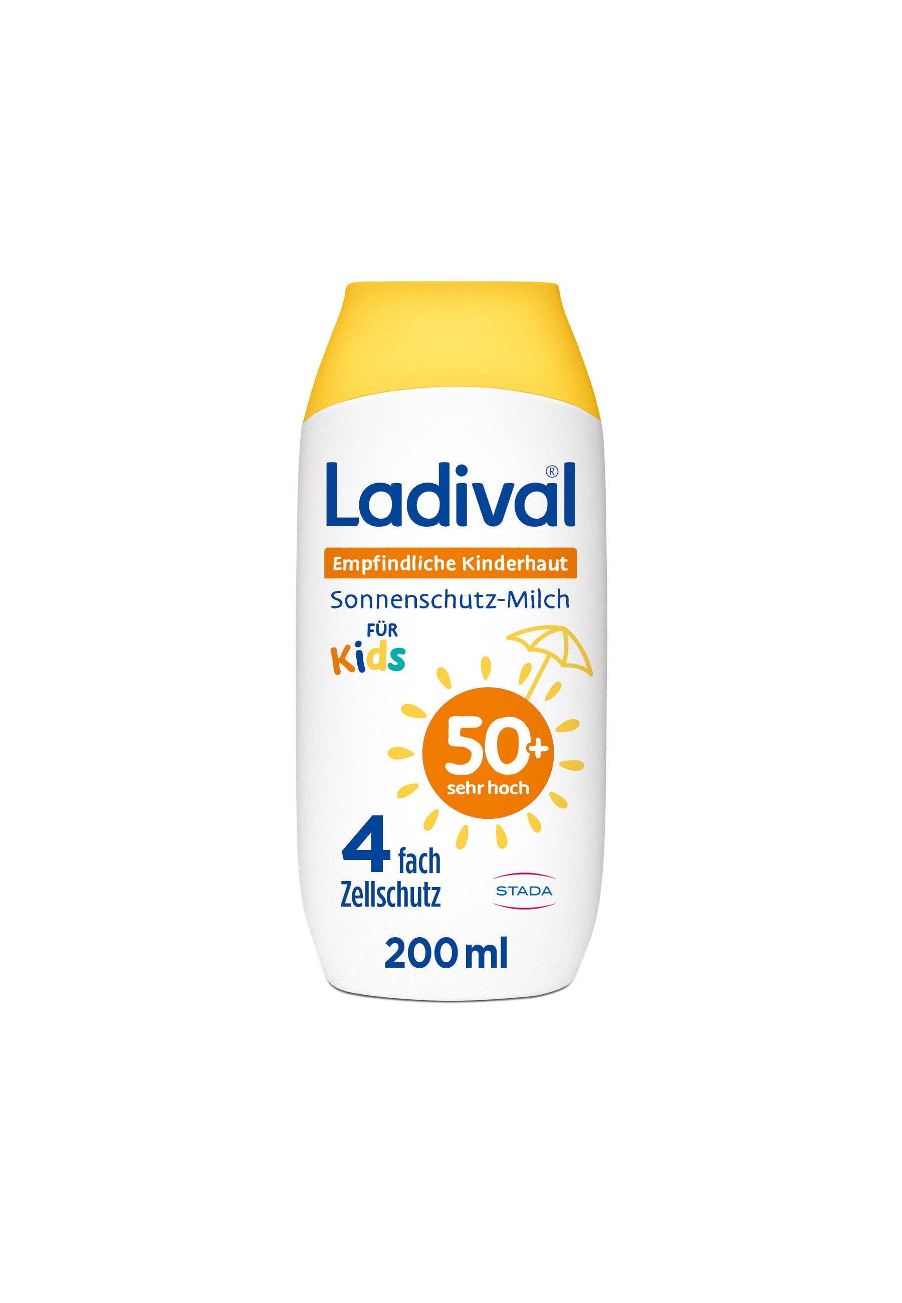 Ladival Sonnenschutzmilch Sonnencreme Empfindliche Kinderhaut Sonnenschutz-Milch, Sonnencreme für Kinder, ab 6 Monaten geeignet, extra wasserfest, 4-fach Zellschutz