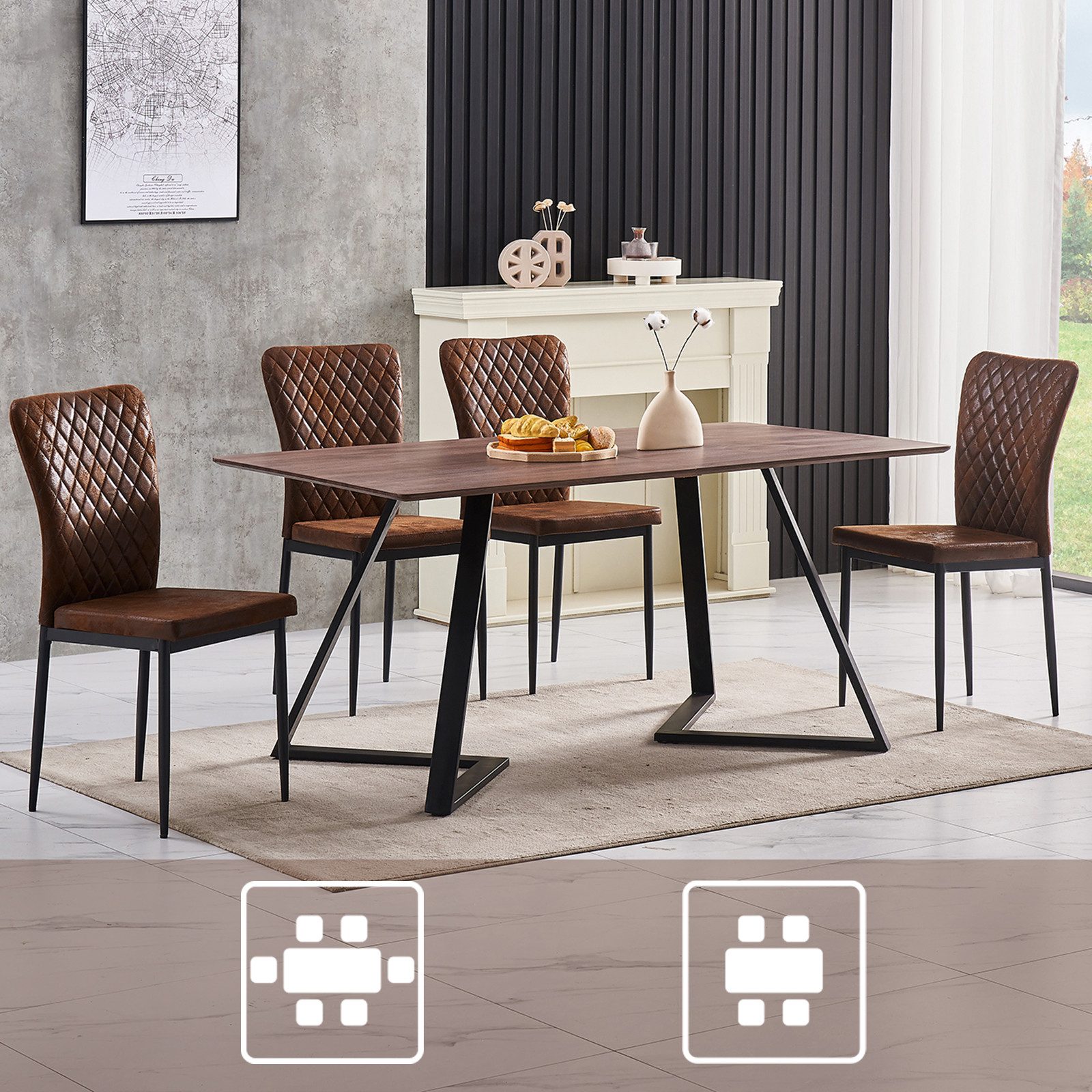 JYMTOM Esszimmerstuhl Samt/Kunstleder, hoher Lehne, Metallgestell, 4/6er-Set (4 St), Kunstleder, Gitter-Design, für Wohnzimmer, Büro, Klassenzimmer