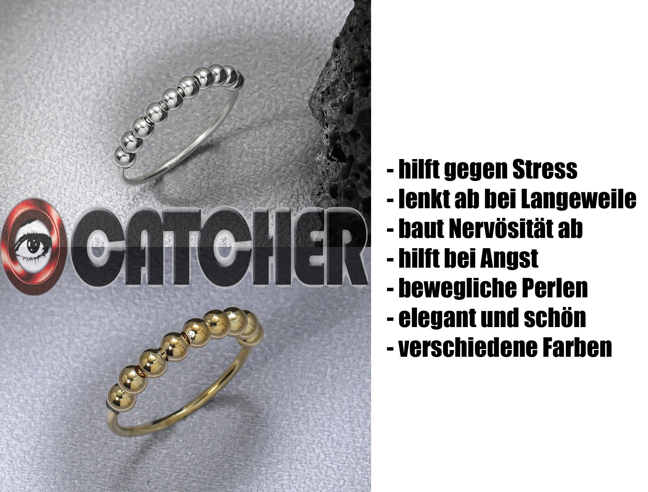 Eyecatcher Fingerring Anti Stress Ring Perlen Gold - Silber Anxiety Ring