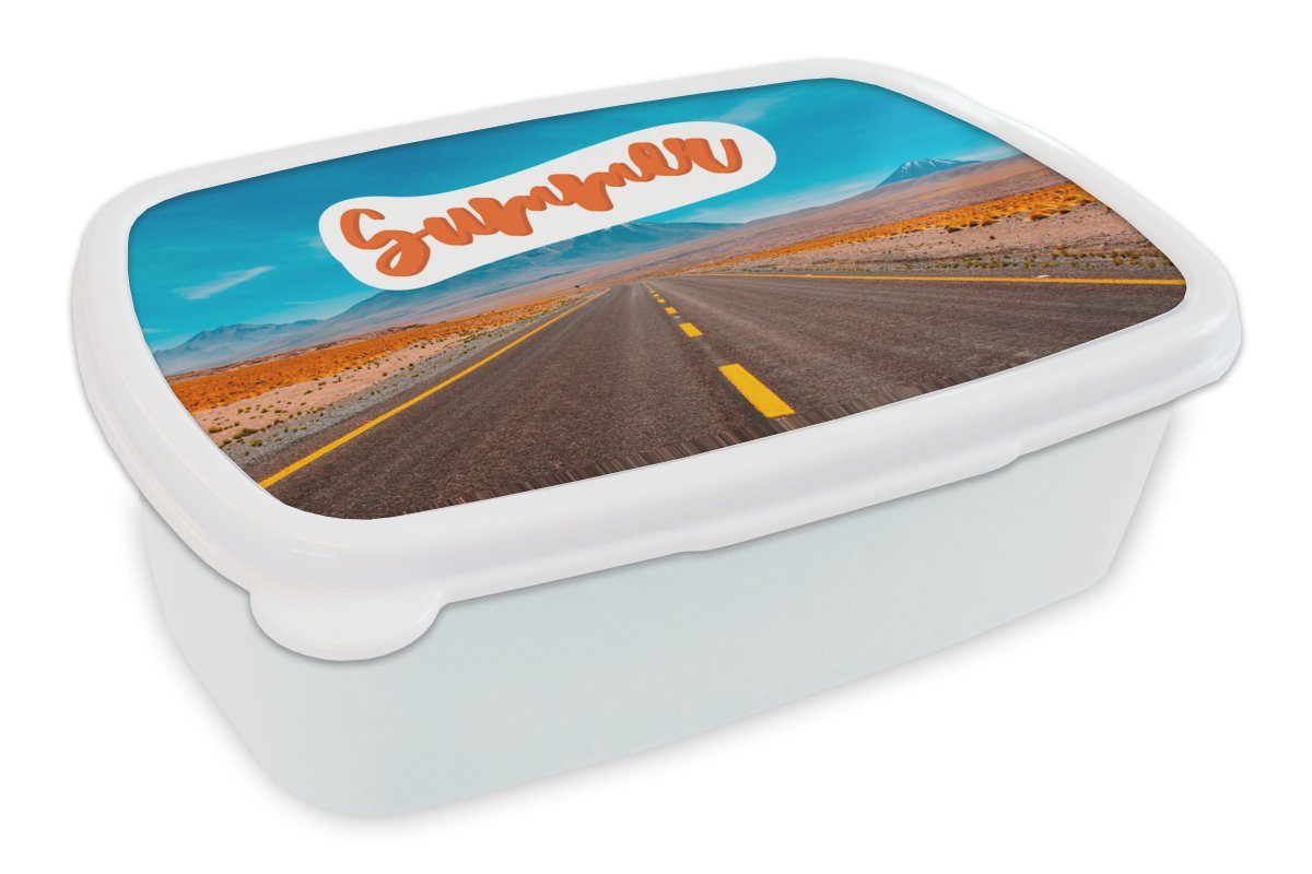 MuchoWow Lunchbox Autoreise - Amerika - Sommer, Kunststoff, (2-tlg), Brotbox für Kinder und Erwachsene, Brotdose, für Jungs und Mädchen weiß