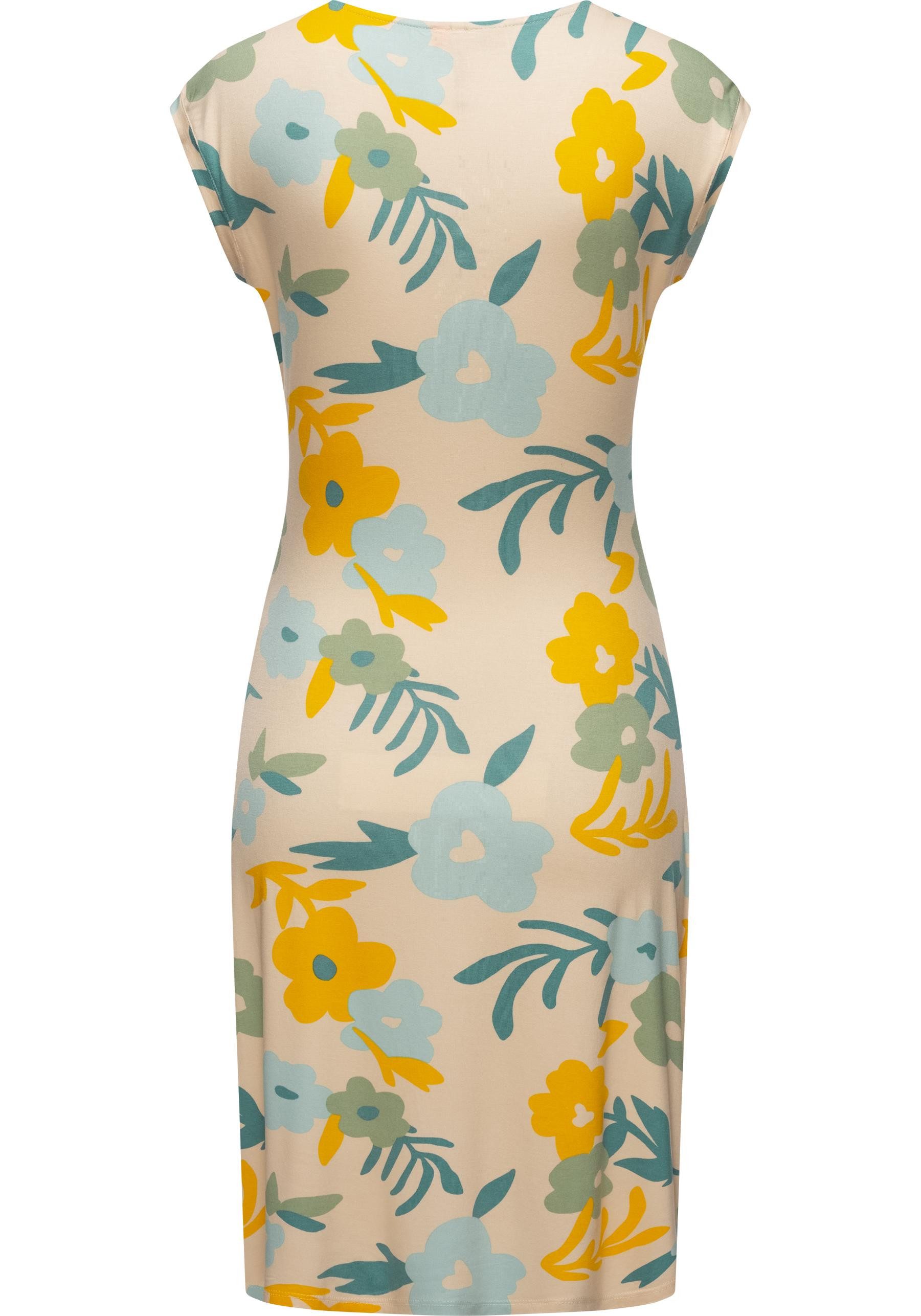 Ragwear Etuikleid Crupi Print figurbetontes Sommerkleid mit Raffung an der Taille