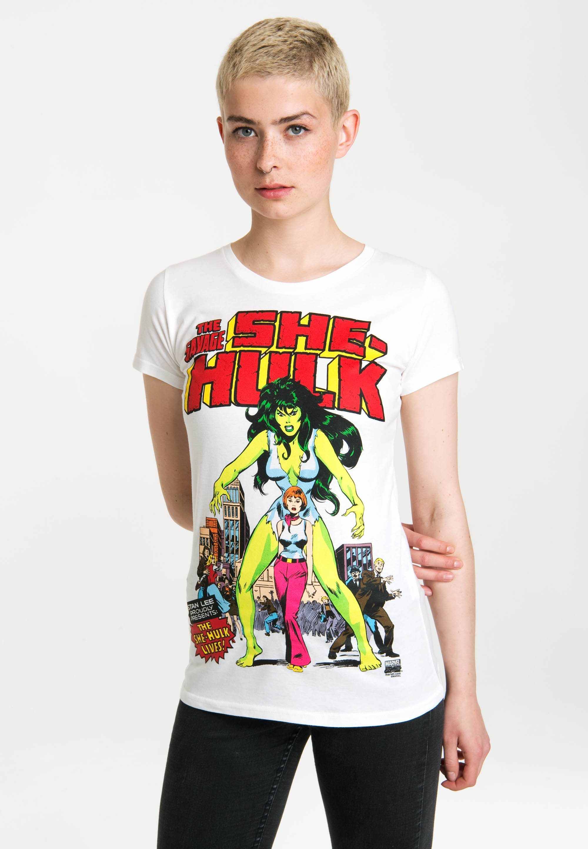 She Hulk-Frontprint LOGOSHIRT auffälligem mit T-Shirt