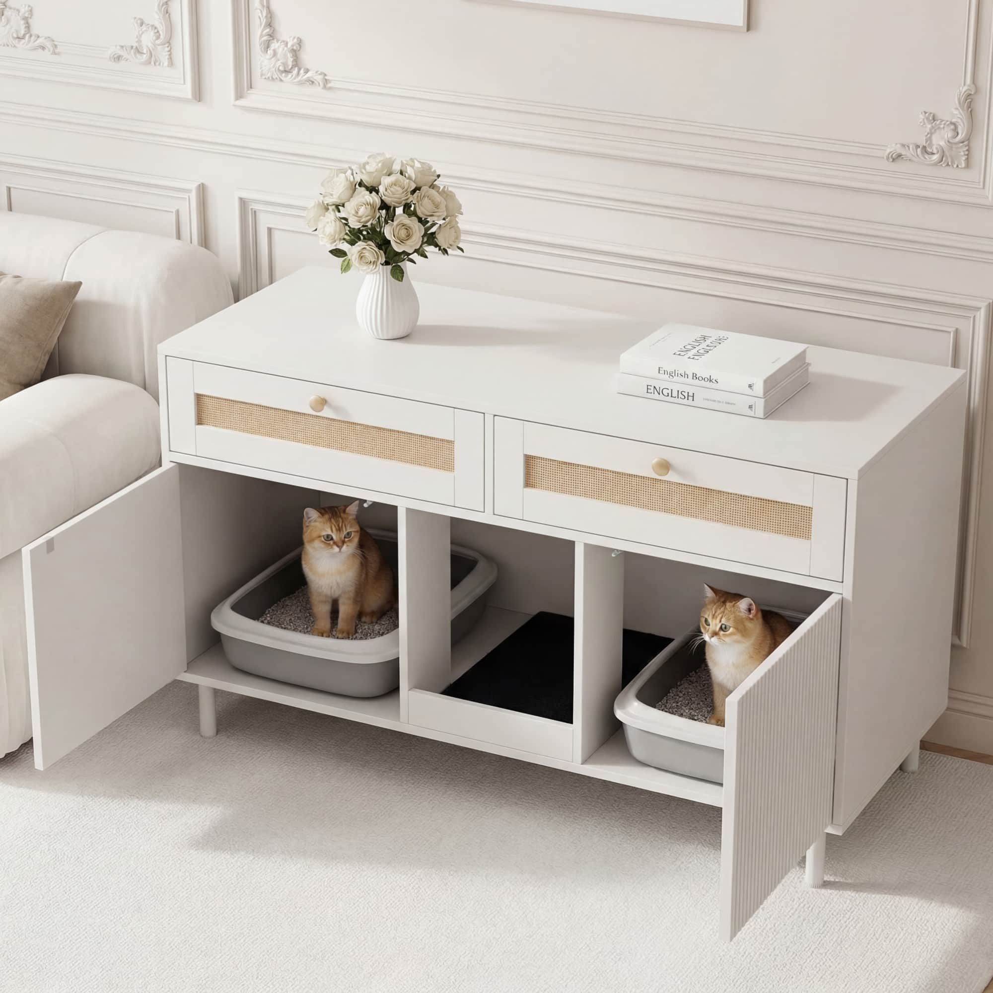 ANYSUN Mehrzweckschrank Katzentoilettenschrank Katzenstreuschrank, mit Doppeltür (Katzenmöbel Set, Katzenmöbel) Streufangmatte und Schublade, modernes Haustier  – Bild 3 von 5