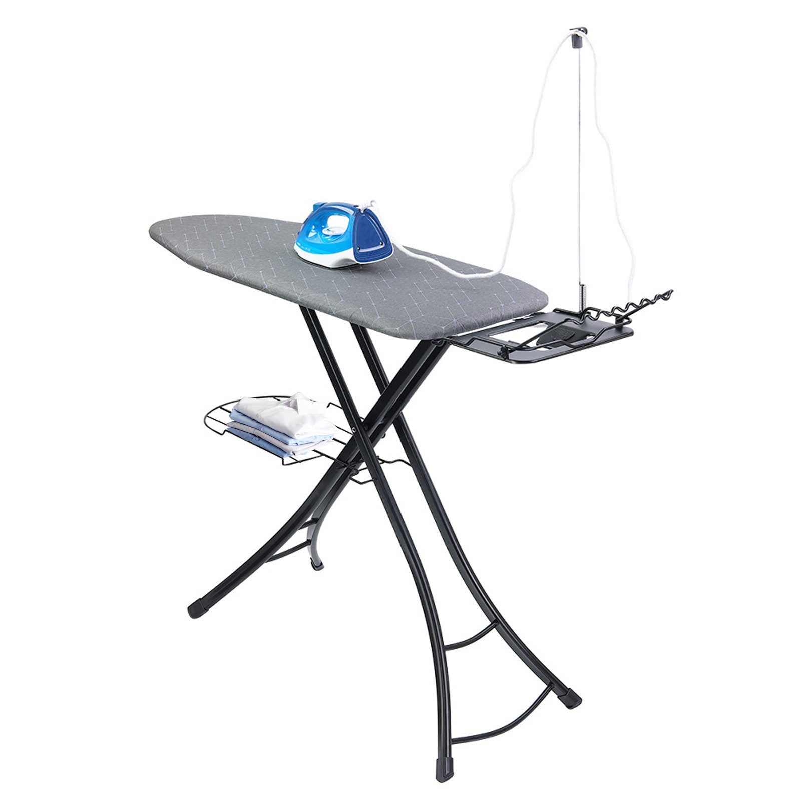 TWSOUL Bügelbrett Verdickter Kohlenstoffstahl, hochtemperaturbeständiger Stoffbezug, Höhenverstellbar, Bügelfläche 115x39 cm, Kabeltrog-Design