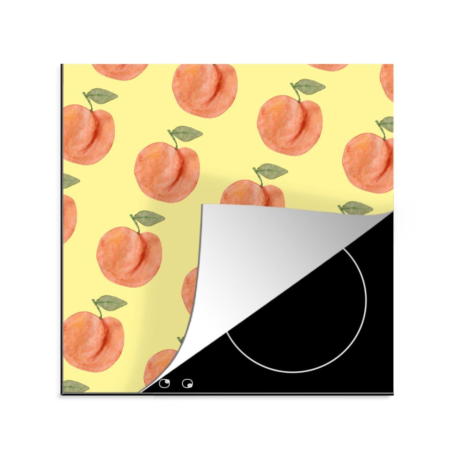 MuchoWow Herdblende-/Abdeckplatte Pfirsiche - Obst - Vorlagen, Vinyl, (1 tlg), 78x78 cm, Ceranfeldabdeckung, Arbeitsplatte für küche | Herdabdeckplatten