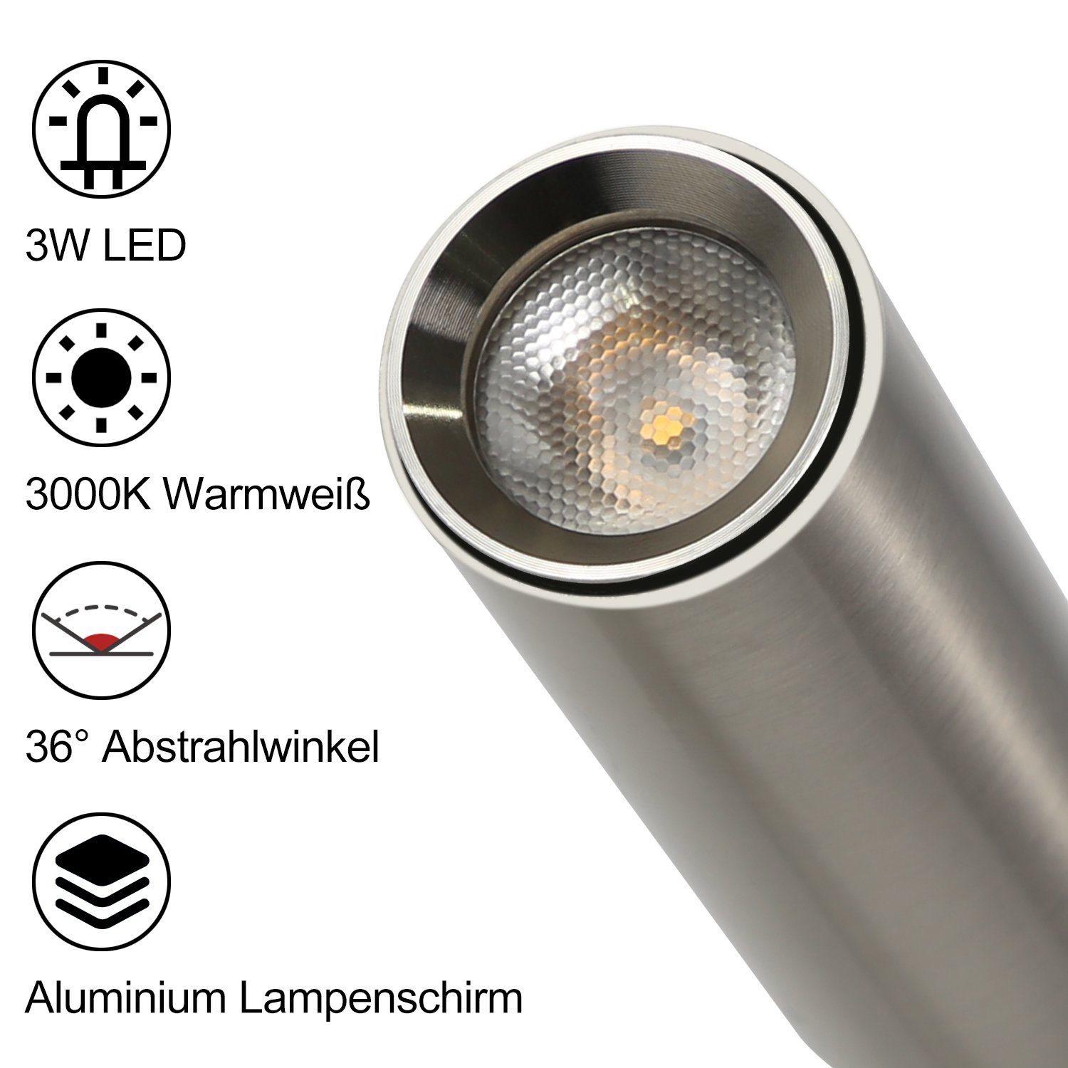 LED mit Sandnickel ZMH Schwanenhals Leselampe Schalter Warmweiß Wandlampe Augenschutz,