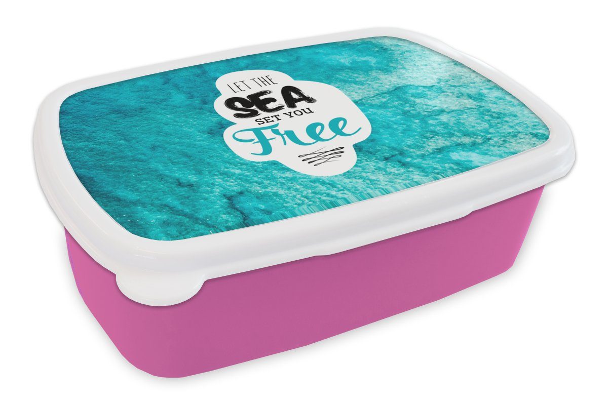 MuchoWow Lunchbox Meer - Wellen - Sommer, Kunststoff, (2-tlg), Brotbox für Erwachsene, Brotdose Kinder, Snackbox, Mädchen, Kunststoff rosa