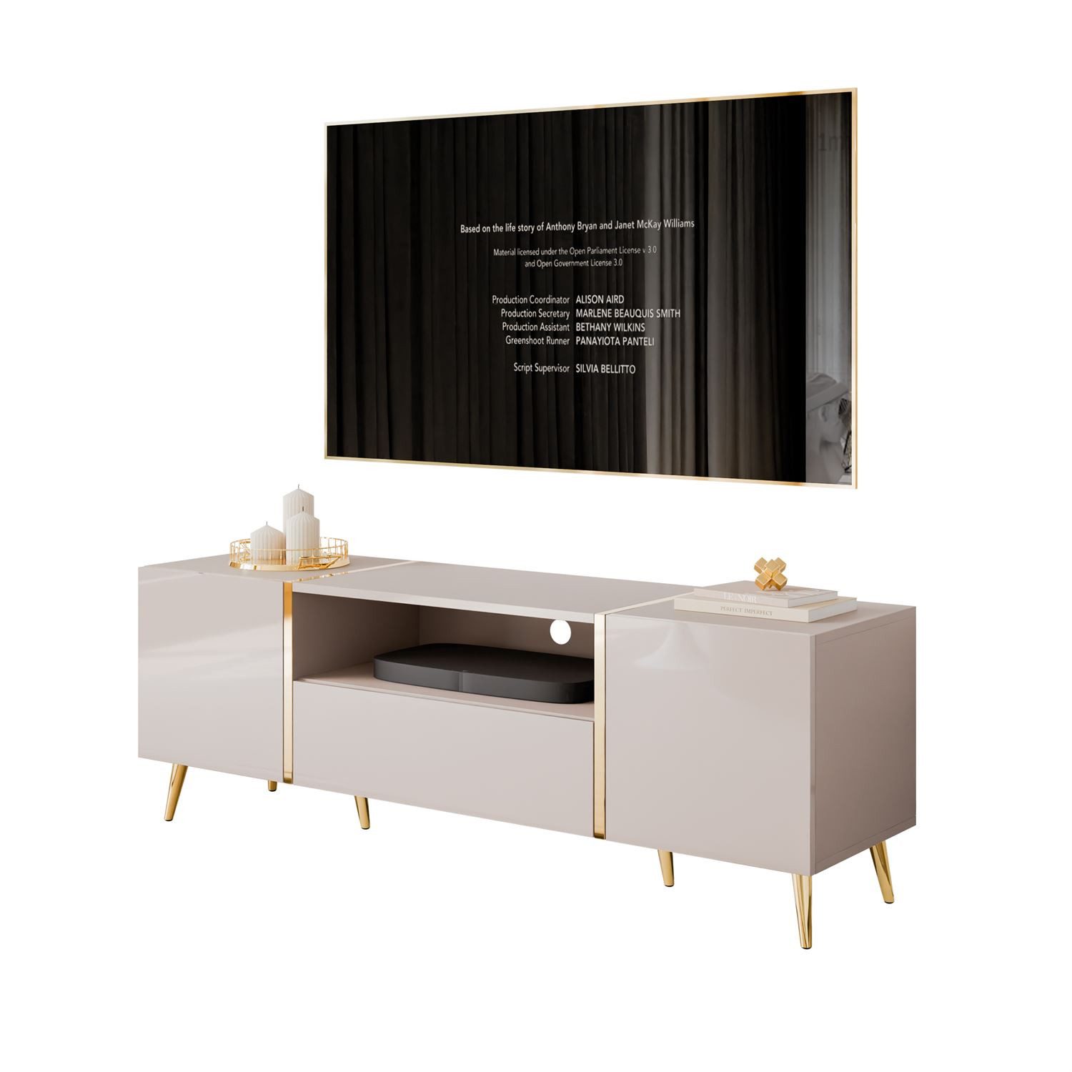 Lookway TV-Schrank ONYX 158 cm Kaschmir Hochglanz mit goldenen Metallbeinen günstig online kaufen
