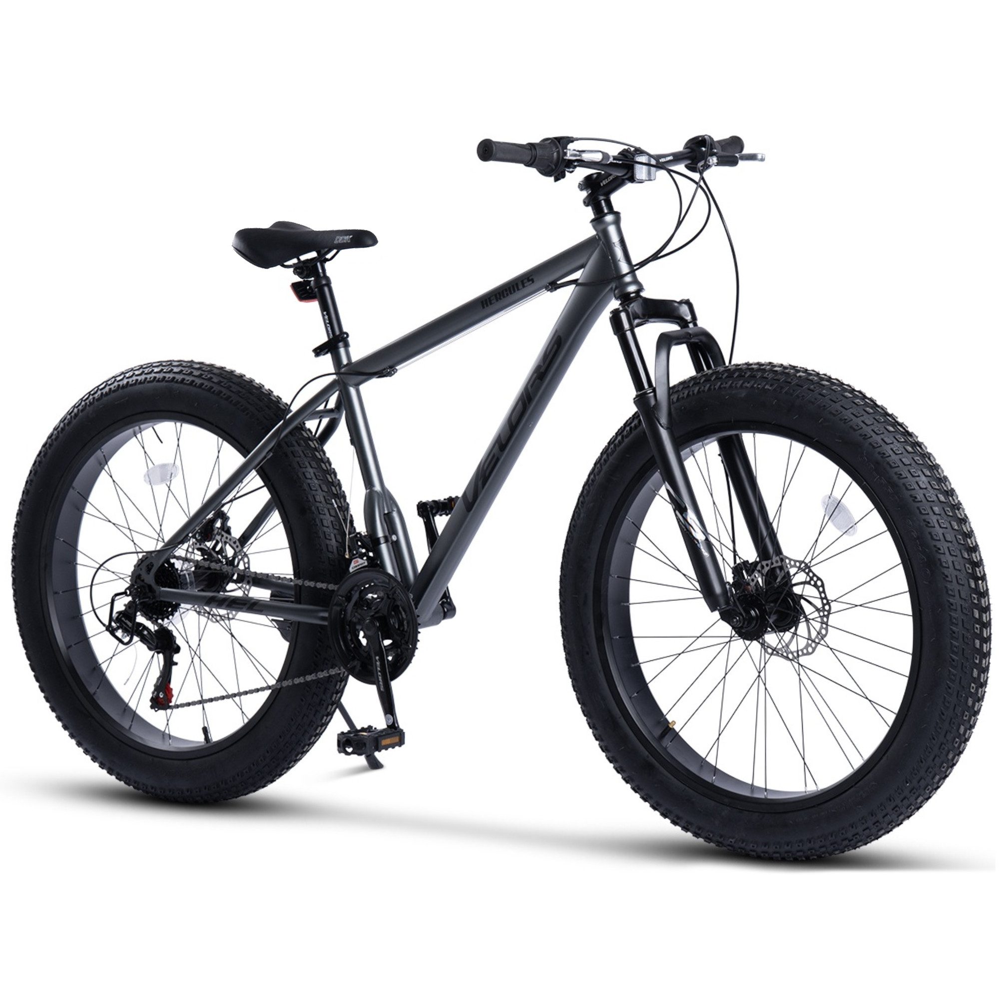 Velors Fatbike 26 Zoll Mountainbike 4,0 Fatbike MTB für Herren Damen, Jungen, 21 Gang Shimano Tourney Schaltwerk, Kettenschaltung, (hochwertiger Rahmen, mechanische Scheibenbremse), Fat Bike Mountainbike