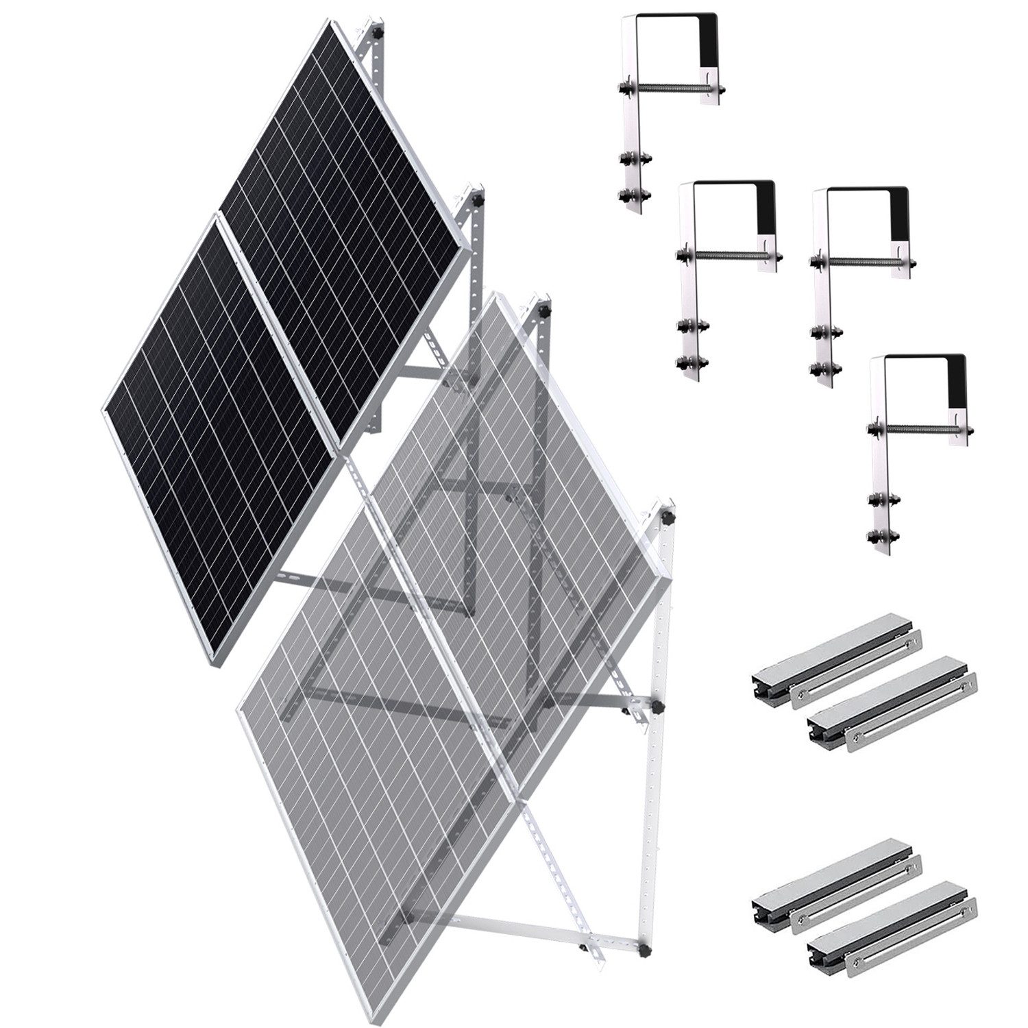 Rhein Beleuchtung Solarmodul 118 cm Verstärkte Solarpanel Halterung & Balkonkraftwerk Halterung, (Set, 2-St., Solarmodul Halterung für Balkon, Wohnmobil - Ohne Bohren), Neigungswinkel 0-90° verstellbar - Robust, wetterfest & rostfrei