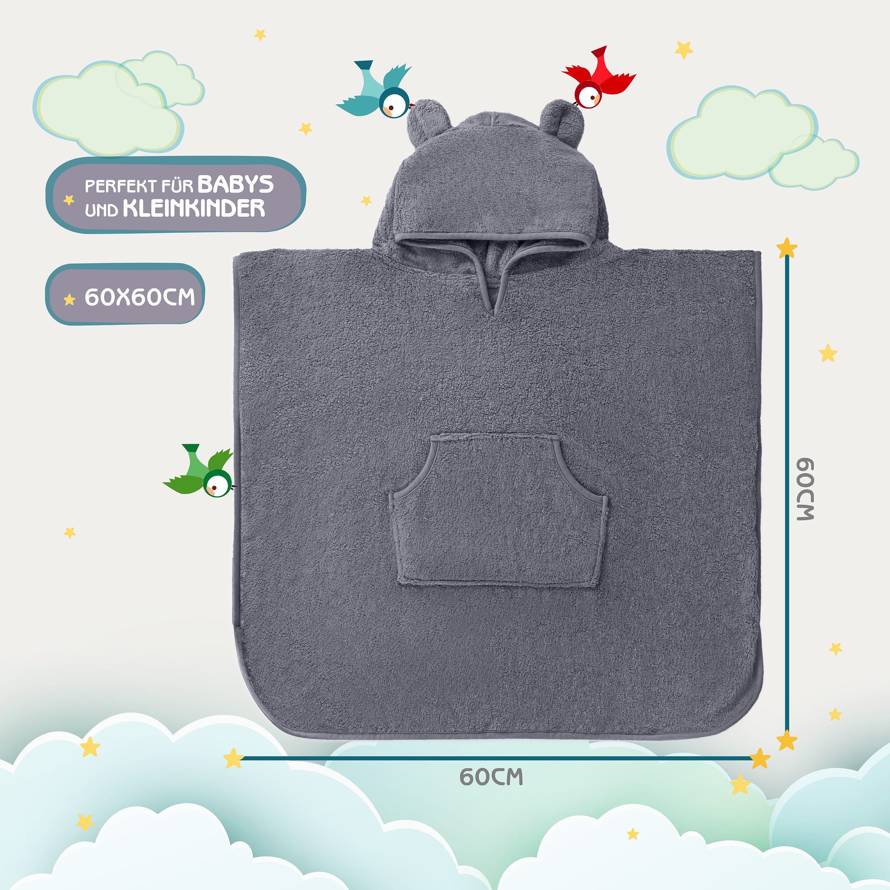 Fuchs & Panda Badeponcho Kuscheliger Badeponcho Baby und Kinder (0-6Jahre) aus 100% Bambus, 100% Bambus: Antimikrobiell, Atmungsaktiv, Hypoallergen, Superweich – Bild 4 von 5
