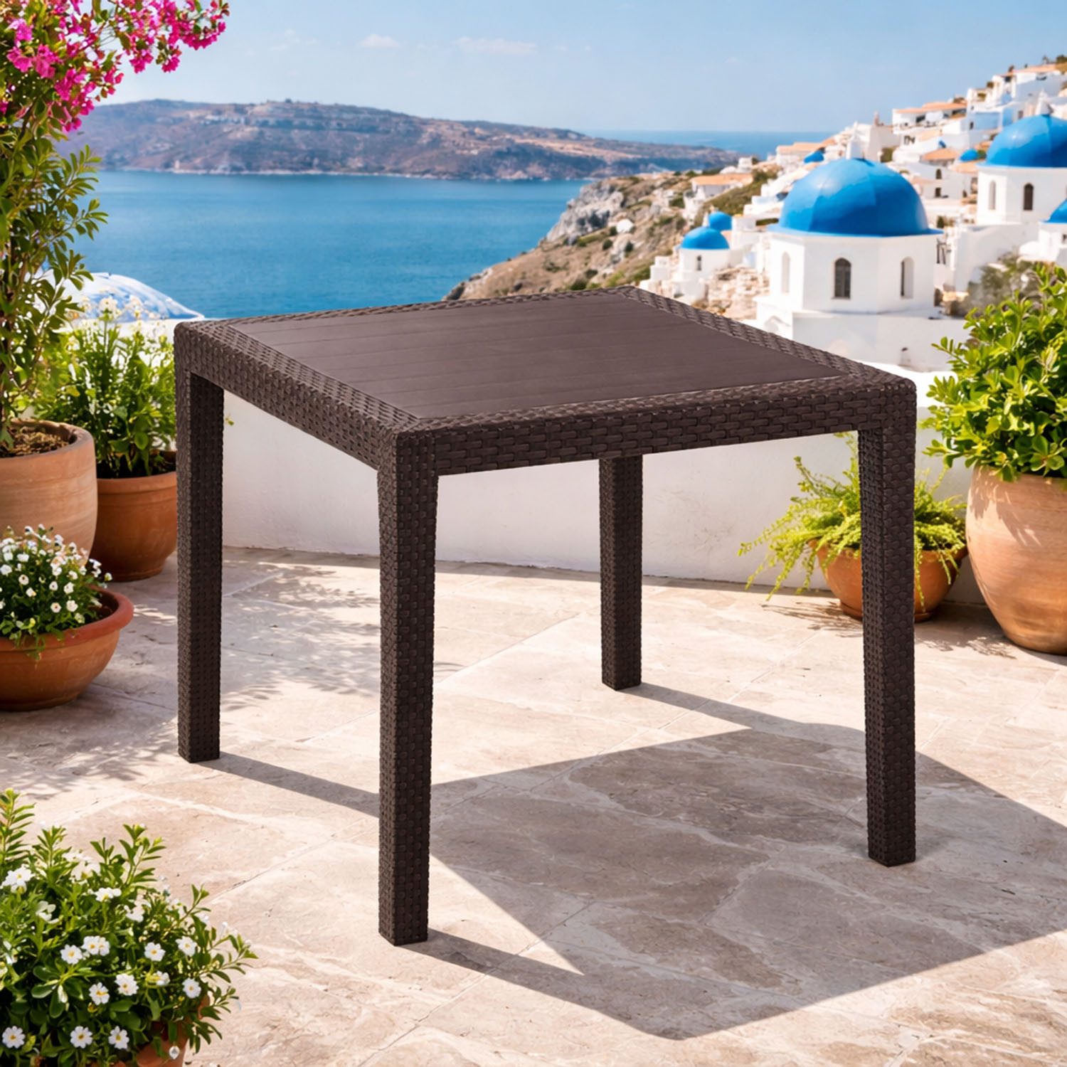 Mojawo Küchentisch Gartentisch Tisch Terrassentisch Eckig Mokka 79x79x72cm Rattan-Optik