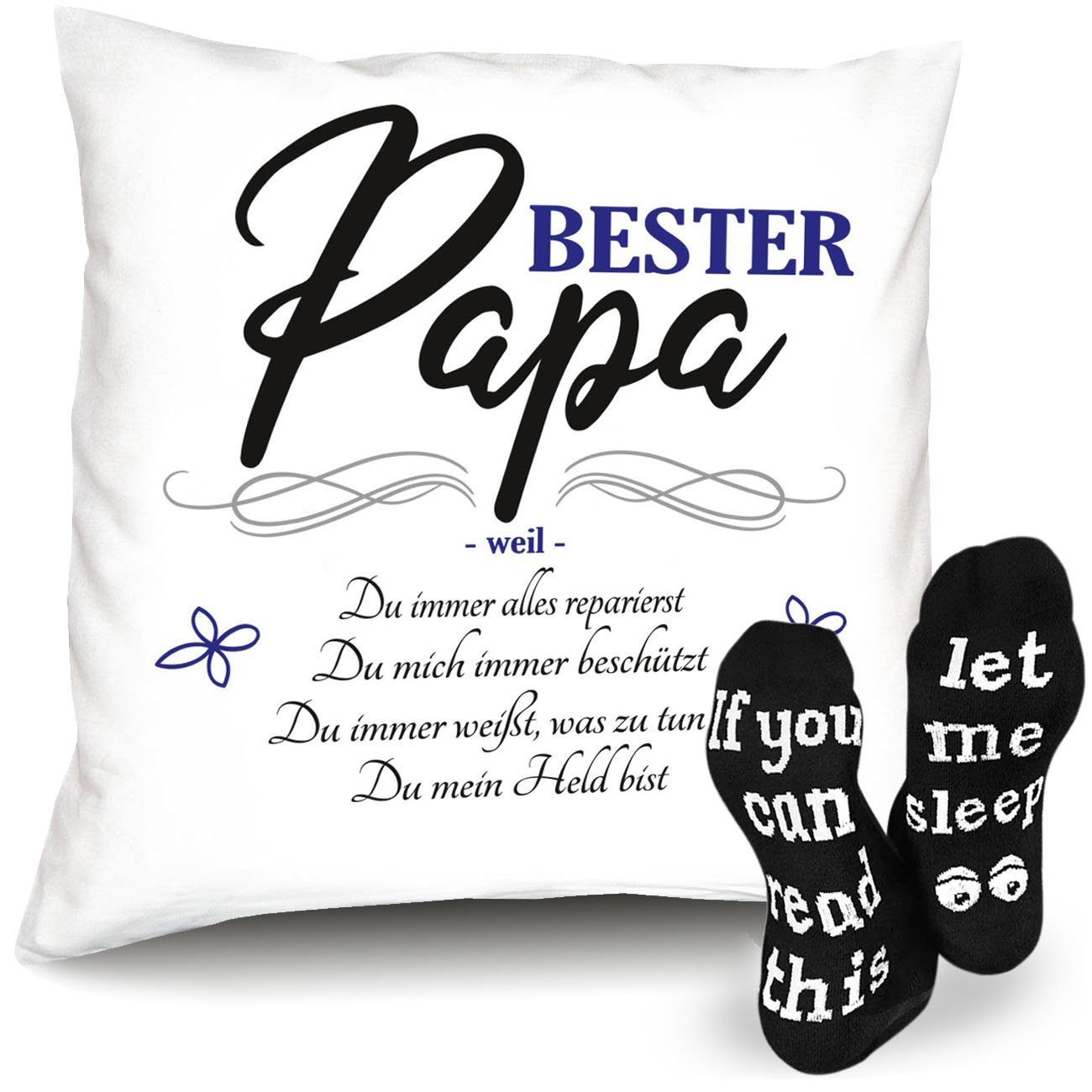 Soreso® Dekokissen Kissen + Socken Geschenk für Papa zum Geburtstag Vatertag Weihnachten, Geburtstagsgeschenk Weihnachtsgeschenk Vatertagsgeschenk