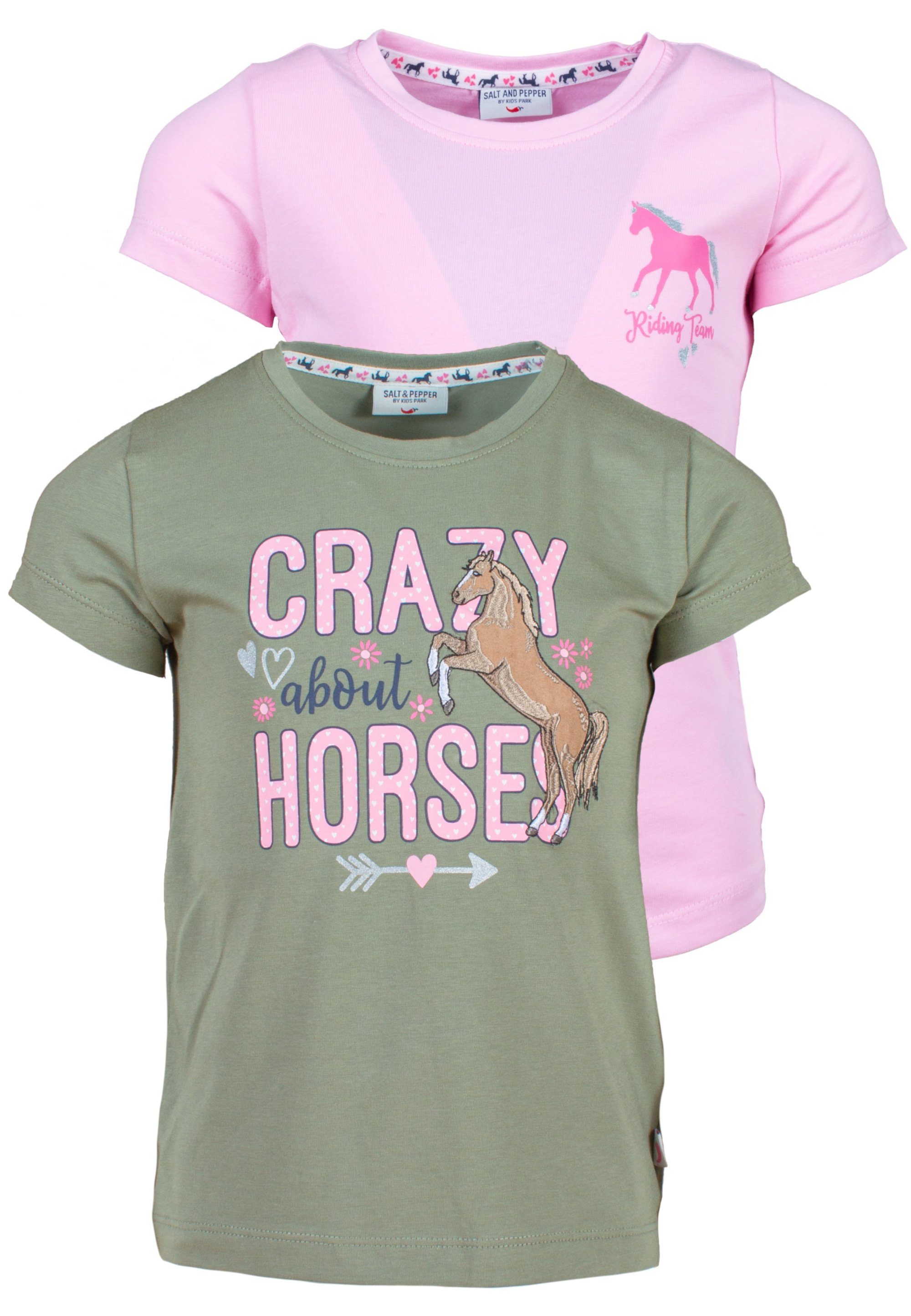 SALT AND mit PEPPER Pferde-Motiven grün, rosa schönen Horses (2-tlg) Crazy T-Shirt