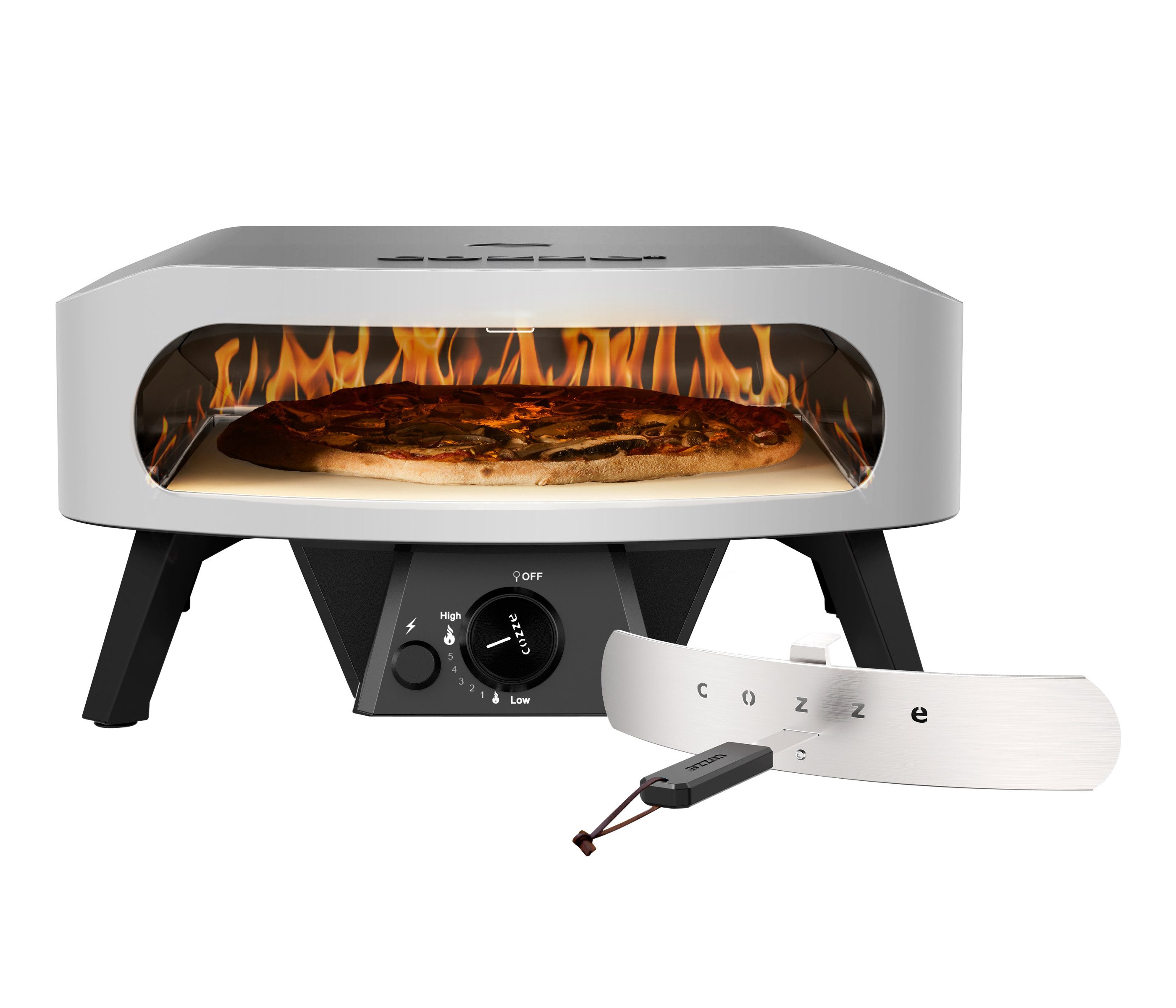COZZE Pizzaofen Gas-Pizzaofen Classic 17", Backtemperatur bis 450°C, mit großer Öffnung, tragbar, inkl. Pizzastein, Grillfläche 43 x 43 cm