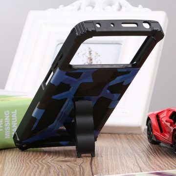 Wigento Handyhülle Für Xiaomi POCO X4 Pro 5G Camouflage Shockproof Armor TPU Schutz Tasche Hülle Cover Blau
