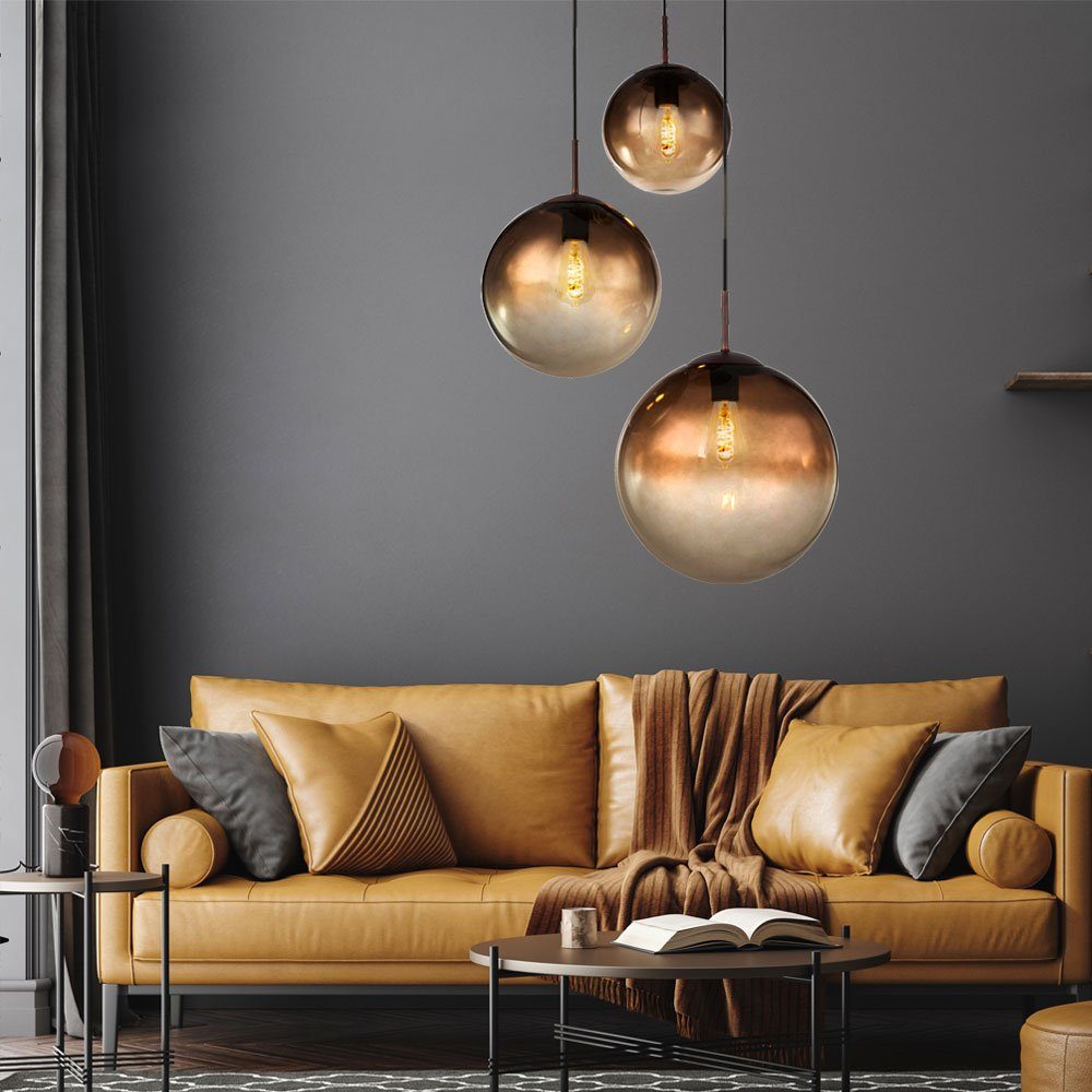 Kugel Pendel Lampe Hänge inklusive, Leuchtmittel Glas Decken Wohn amber etc-shop Warmweiß, Zimmer LED Pendelleuchte,