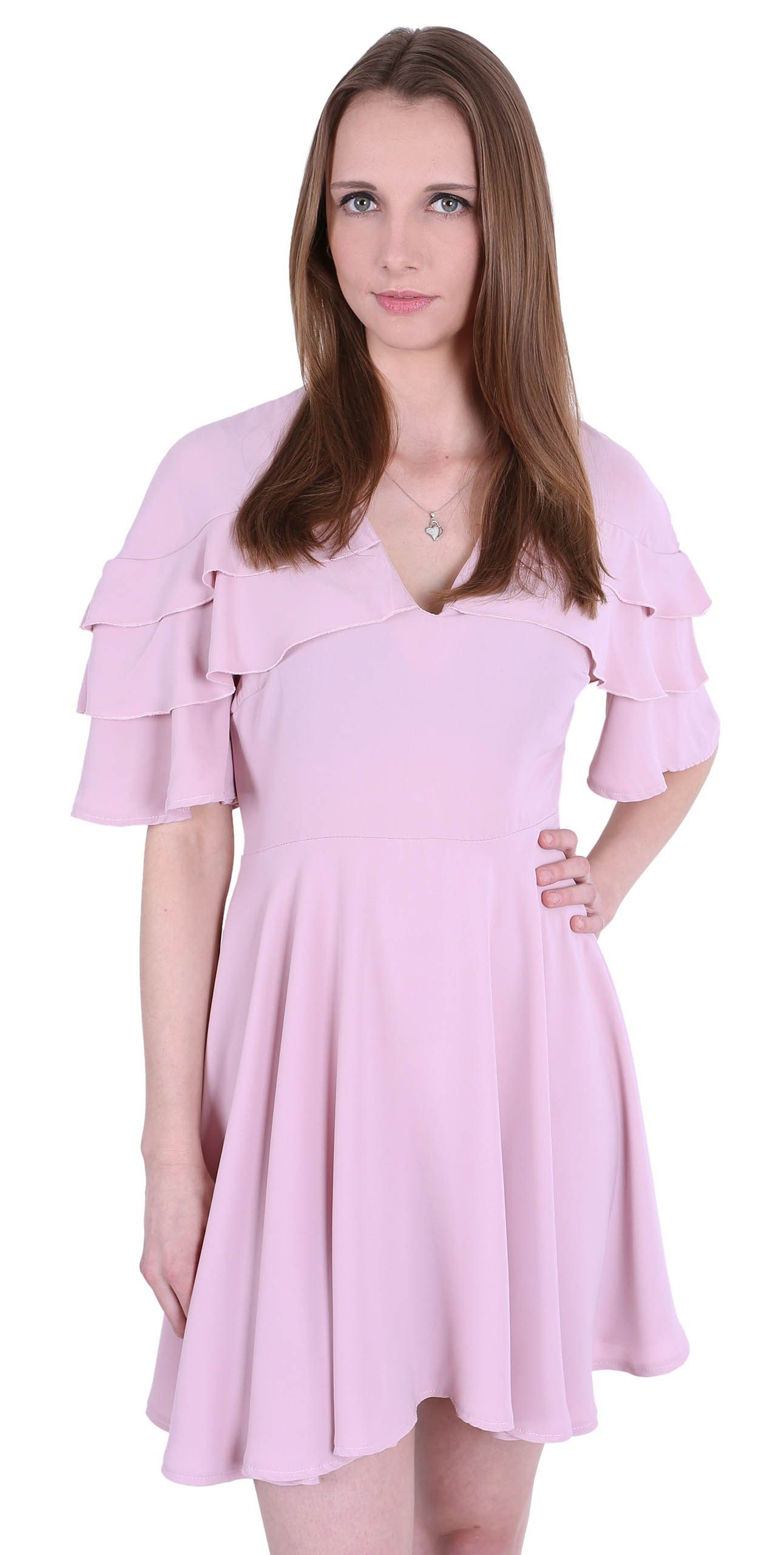 Sarcia.eu Cocktailkleid John Zack Puderrosa Kleid mit Rüschen an den Ärmel L