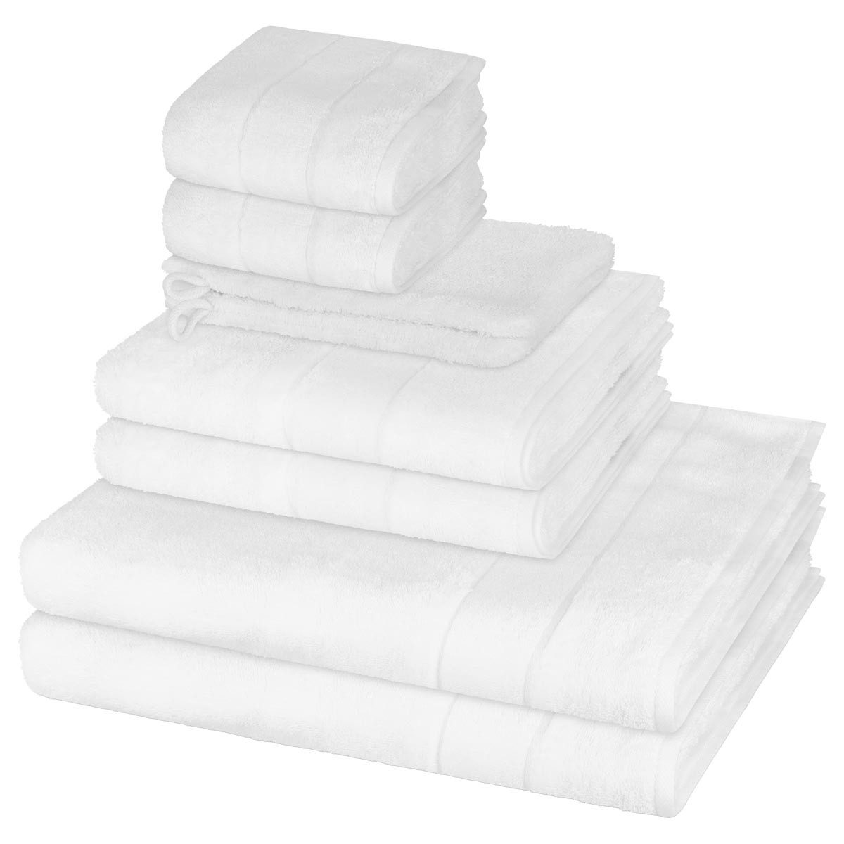 Cawö Handtuch Set Noblesse, Walkfrottee (Spar-Set, 8-St), 2 X Wasch- 2 X Gäste- 2 X Dusch- 2 X Handtuch im Set - Baumwolle